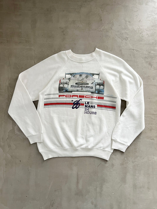 WHITE PORSCHE X LE MANS RACING SWEATER - 1980S - M/L