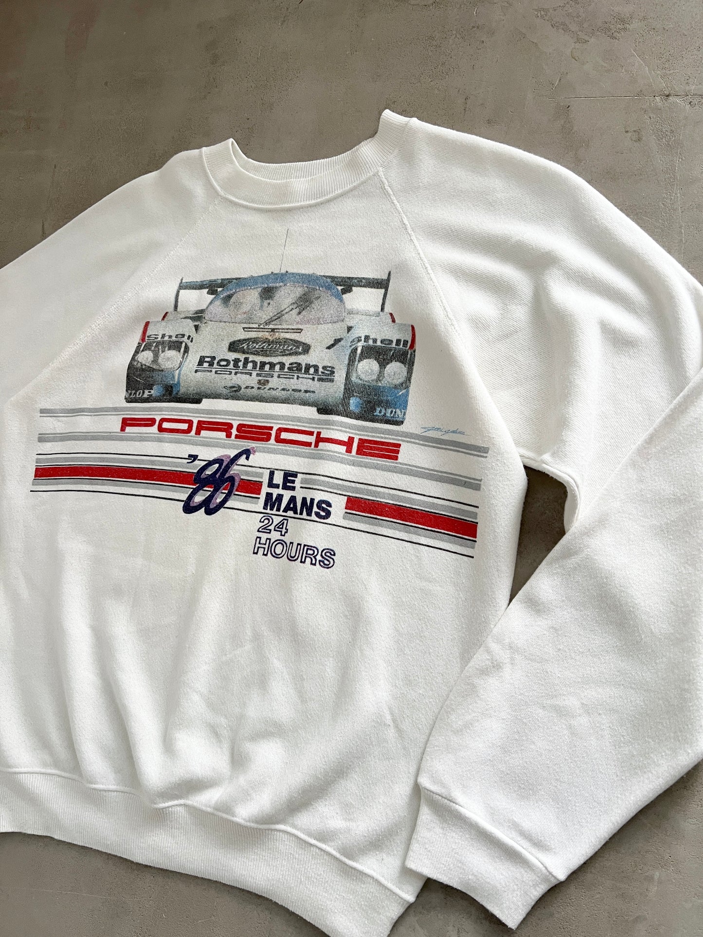 WHITE PORSCHE X LE MANS RACING SWEATER - 1980S - M/L