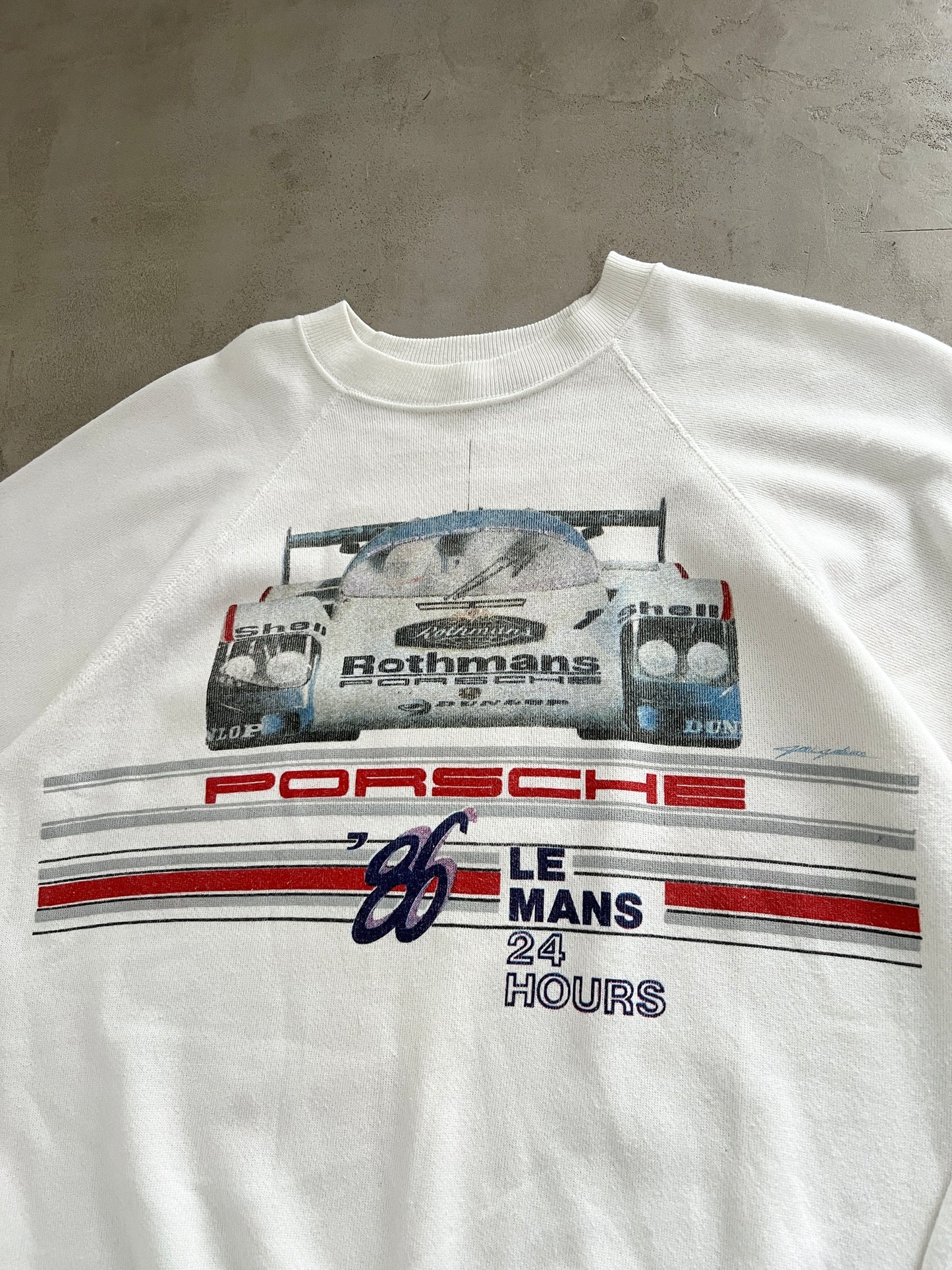 WHITE PORSCHE X LE MANS RACING SWEATER - 1980S - M/L