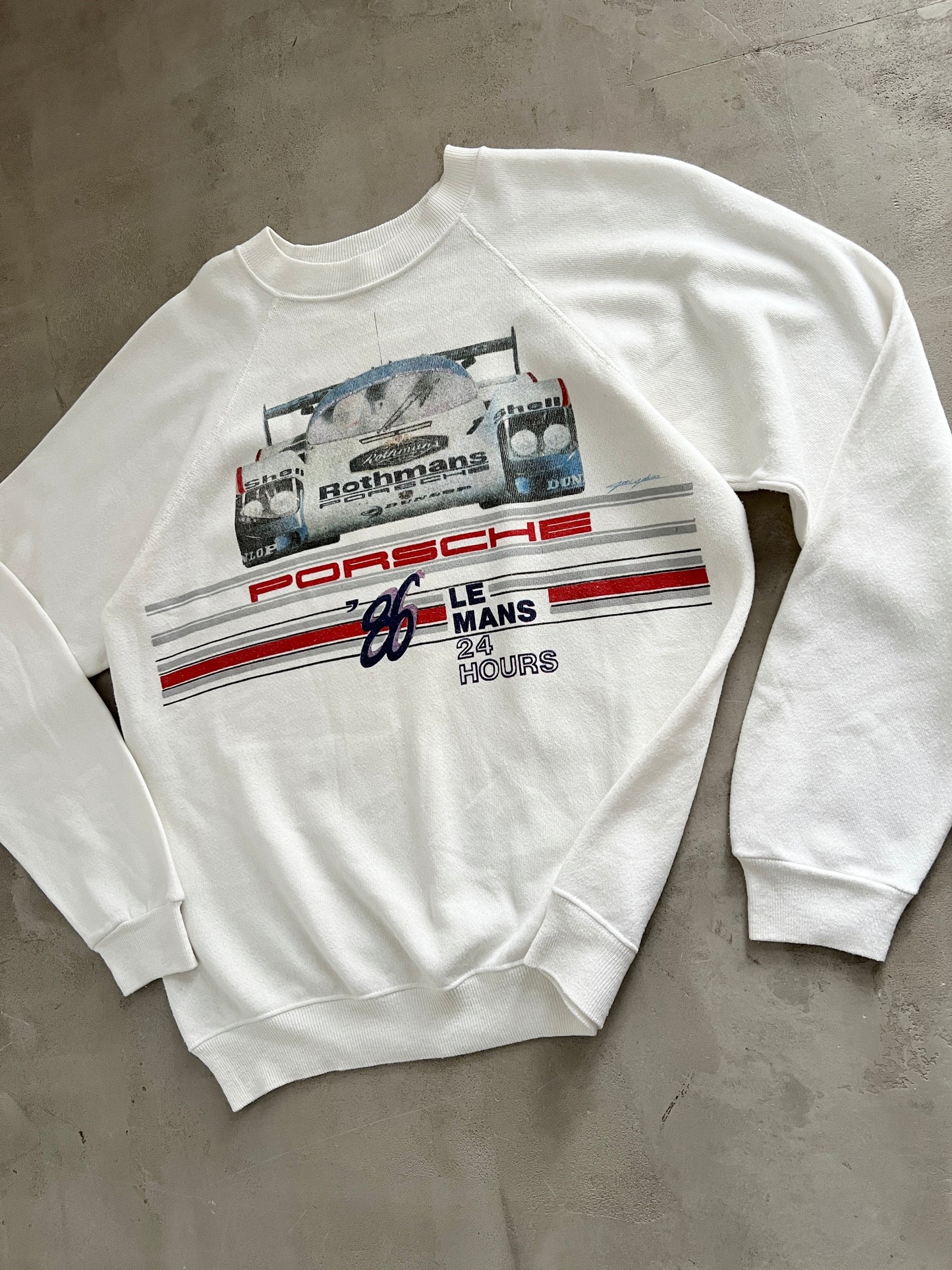 WHITE PORSCHE X LE MANS RACING SWEATER - 1980S - M/L