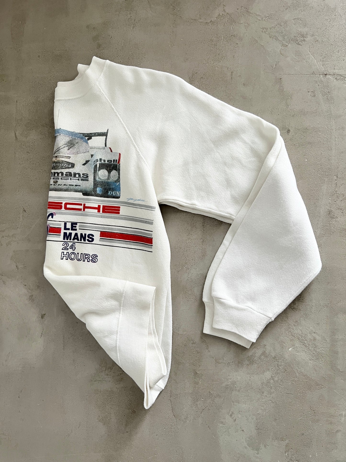 WHITE PORSCHE X LE MANS RACING SWEATER - 1980S - M/L