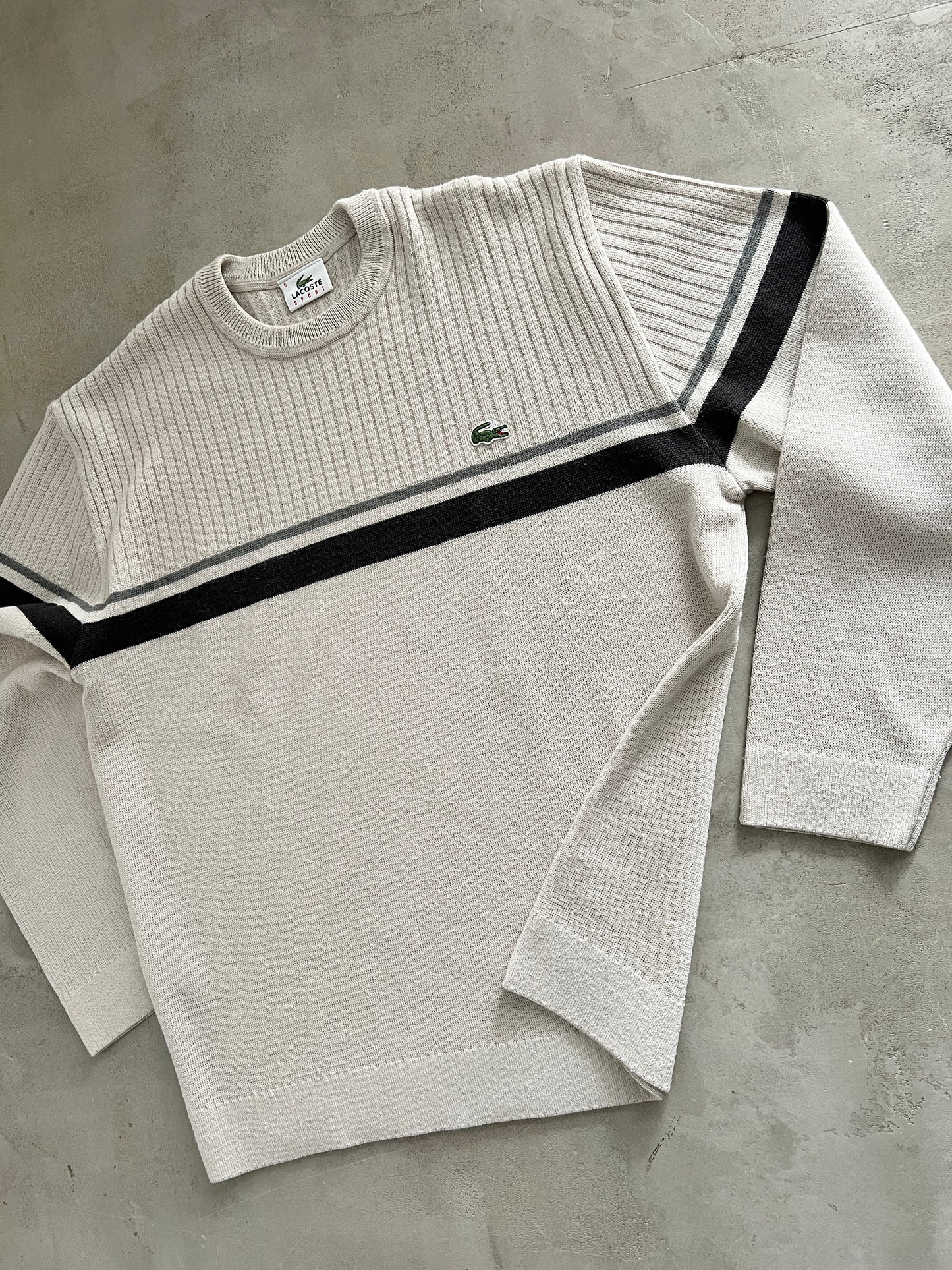 CREME LACOSTE KNIT SWEATER - 2000S - L