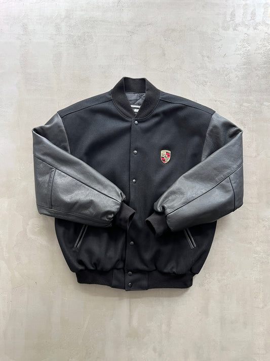 BLACK PORSCHE LEATHER JACKET - 1990S - XL/L