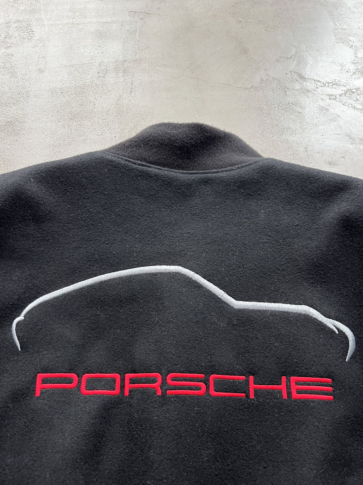 BLACK PORSCHE LEATHER JACKET - 1990S - XL/L