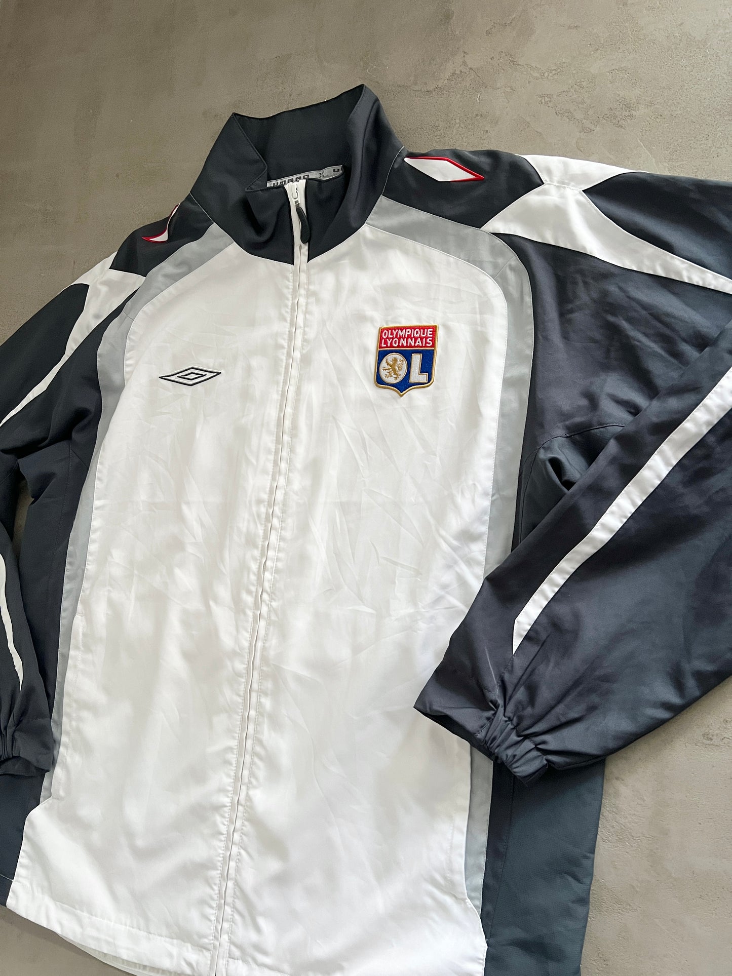 WHITE/GREY OLYMPIQUE LYON TRACK JACKET - 2000S - XL