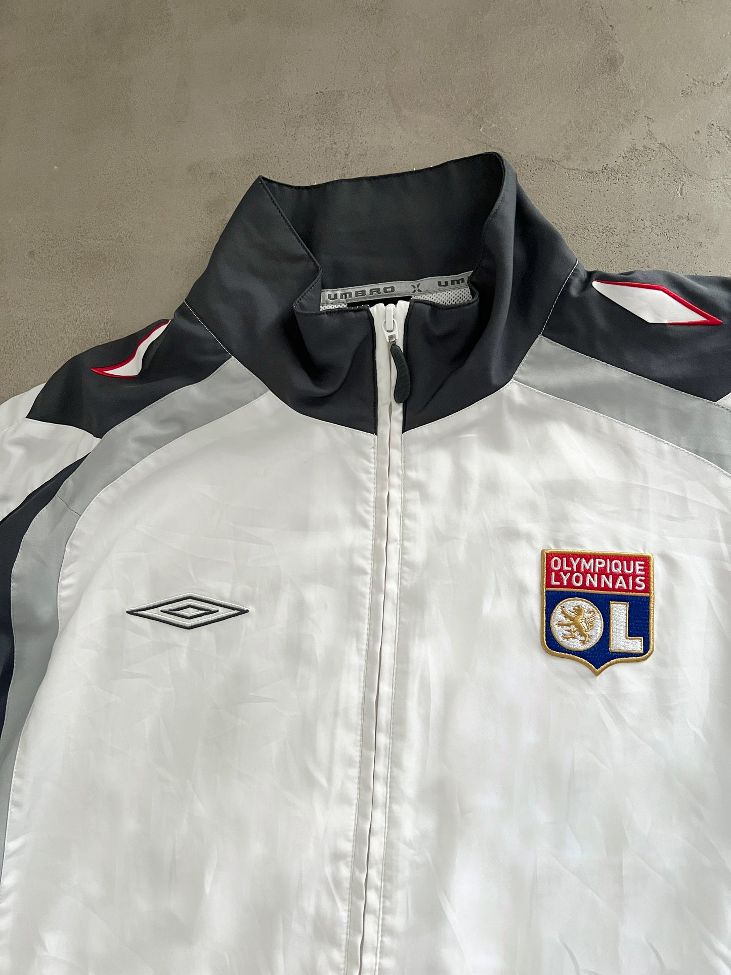 WHITE/GREY OLYMPIQUE LYON TRACK JACKET - 2000S - XL