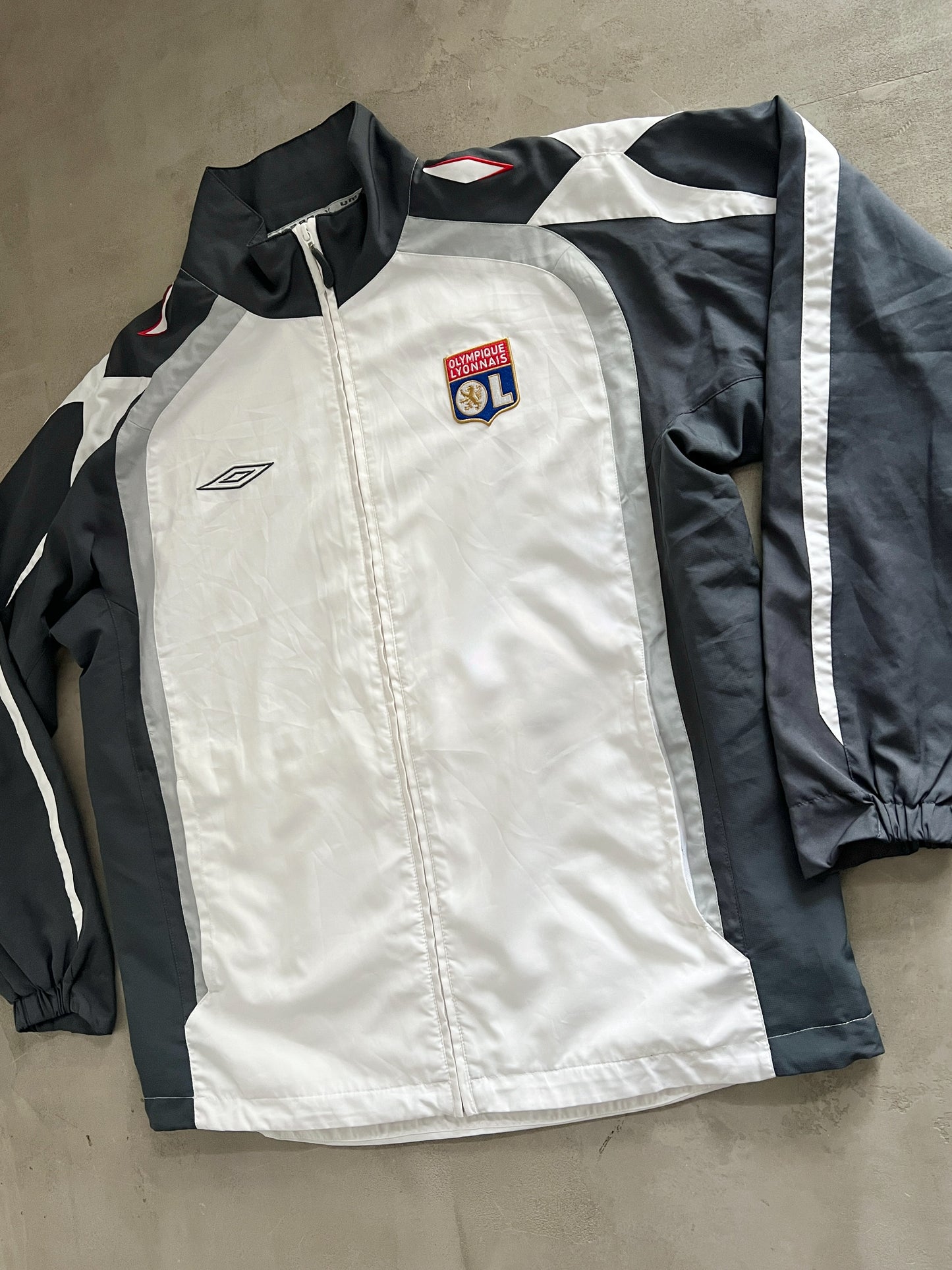 WHITE/GREY OLYMPIQUE LYON TRACK JACKET - 2000S - XL