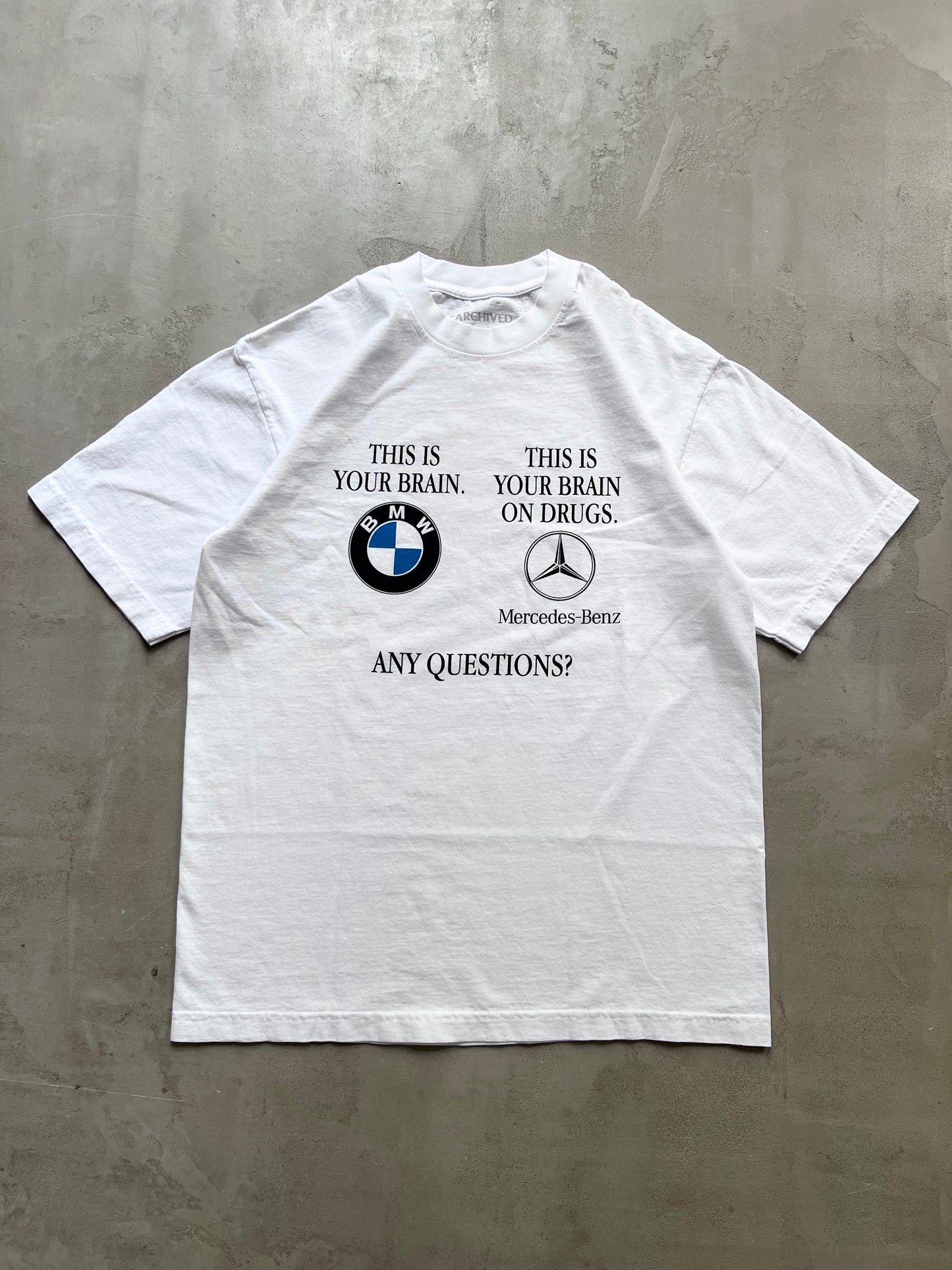 WHITE CARCHIVED "THIS IS YOUR BRAIN" BMW/MERCEDES TEE - L