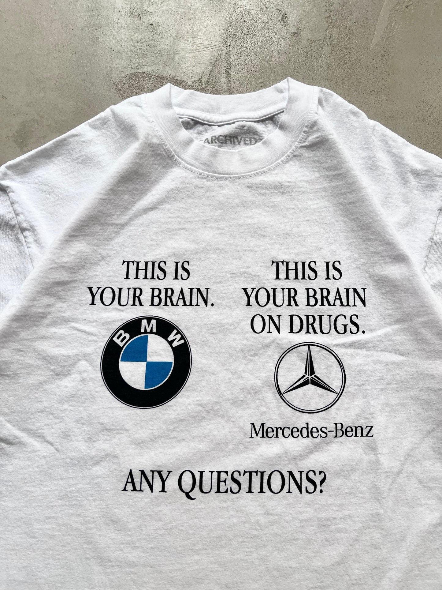 WHITE CARCHIVED "THIS IS YOUR BRAIN" BMW/MERCEDES TEE - L