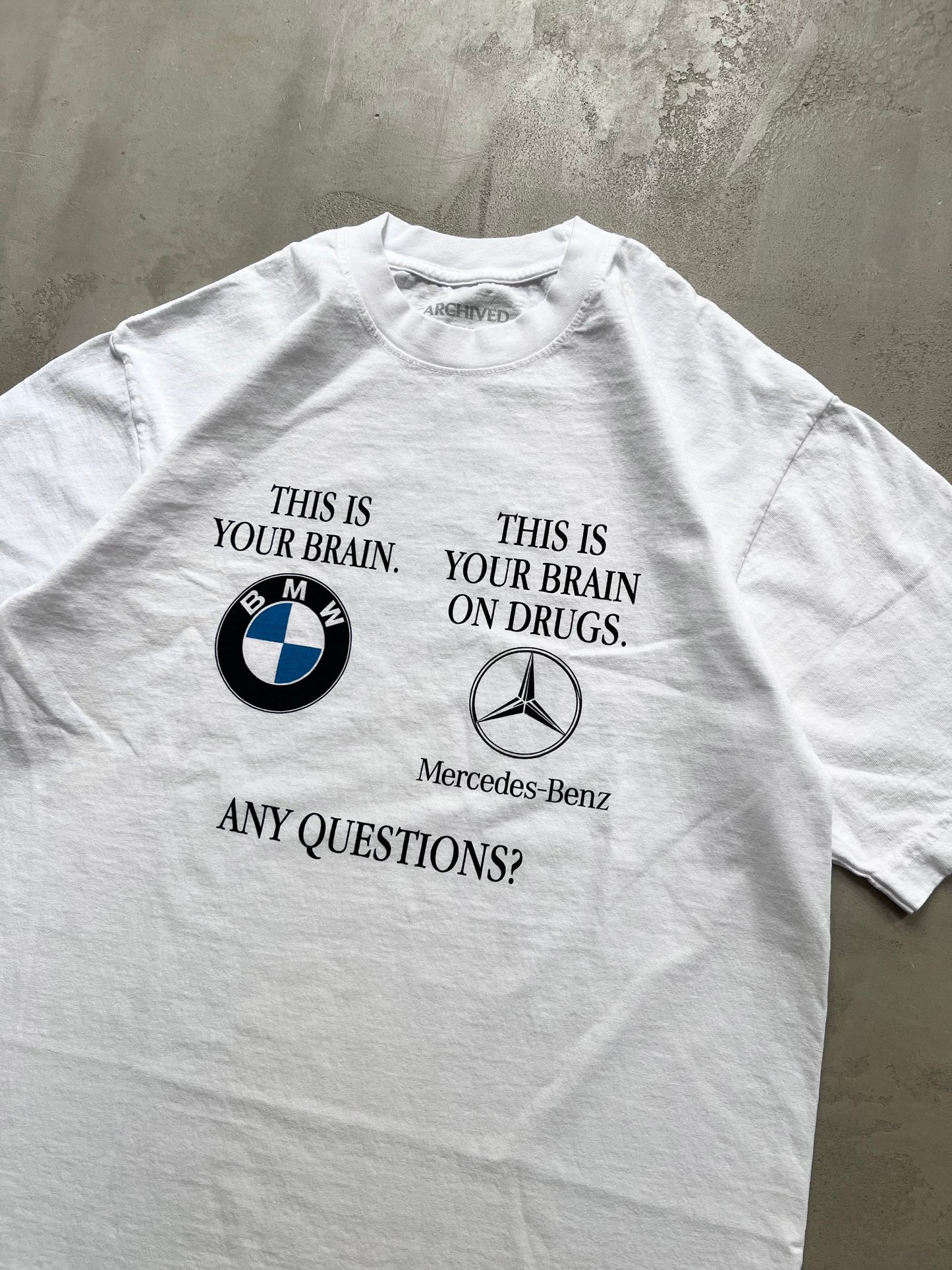 WHITE CARCHIVED "THIS IS YOUR BRAIN" BMW/MERCEDES TEE - L