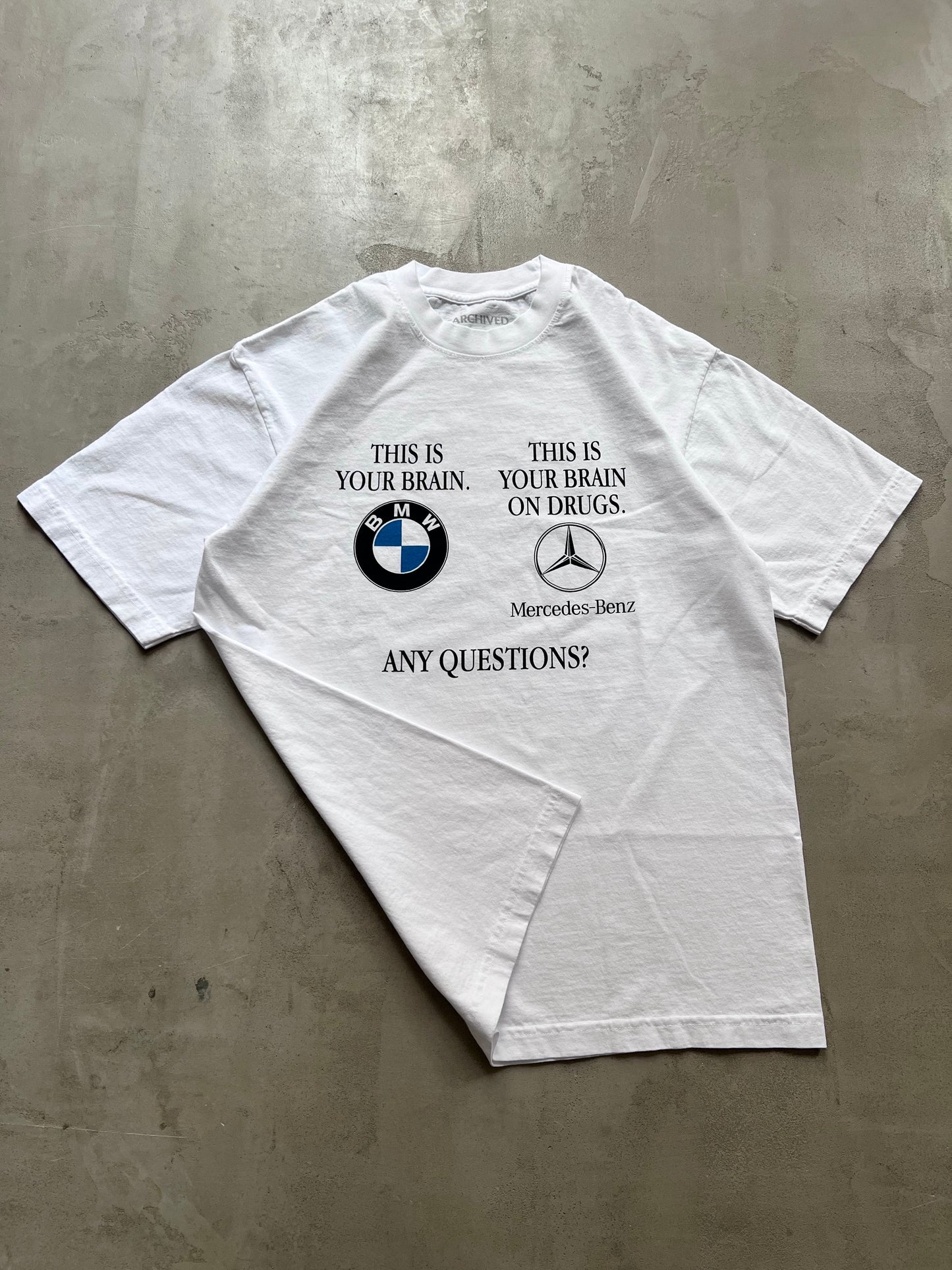 WHITE CARCHIVED "THIS IS YOUR BRAIN" BMW/MERCEDES TEE - L