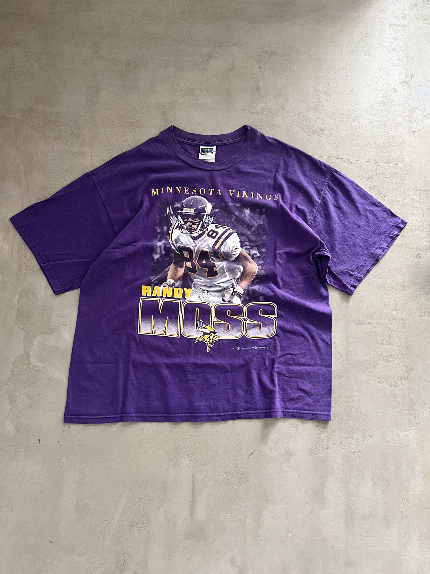 PURPLE RANDY MOSS FOOTBALL TEE - 1990S - XL