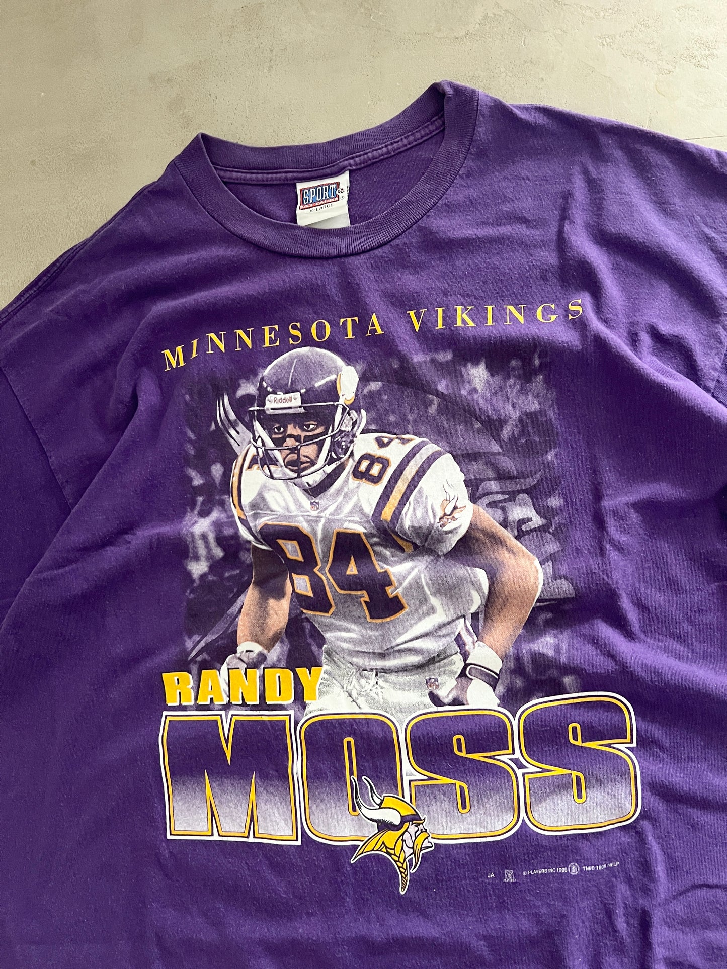 PURPLE RANDY MOSS FOOTBALL TEE - 1990S - XL