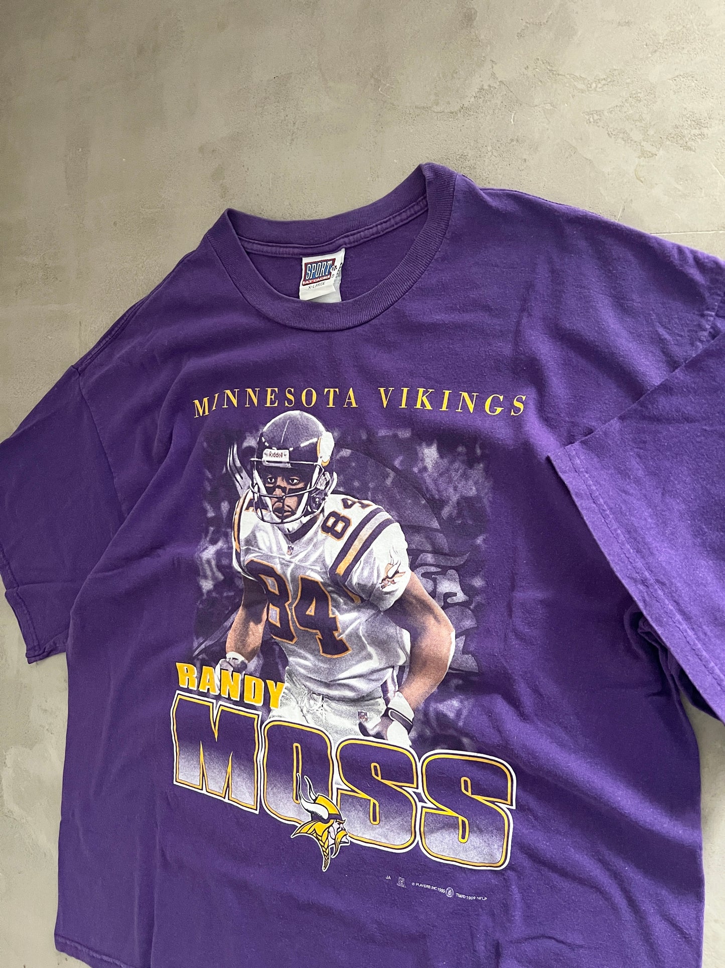 PURPLE RANDY MOSS FOOTBALL TEE - 1990S - XL