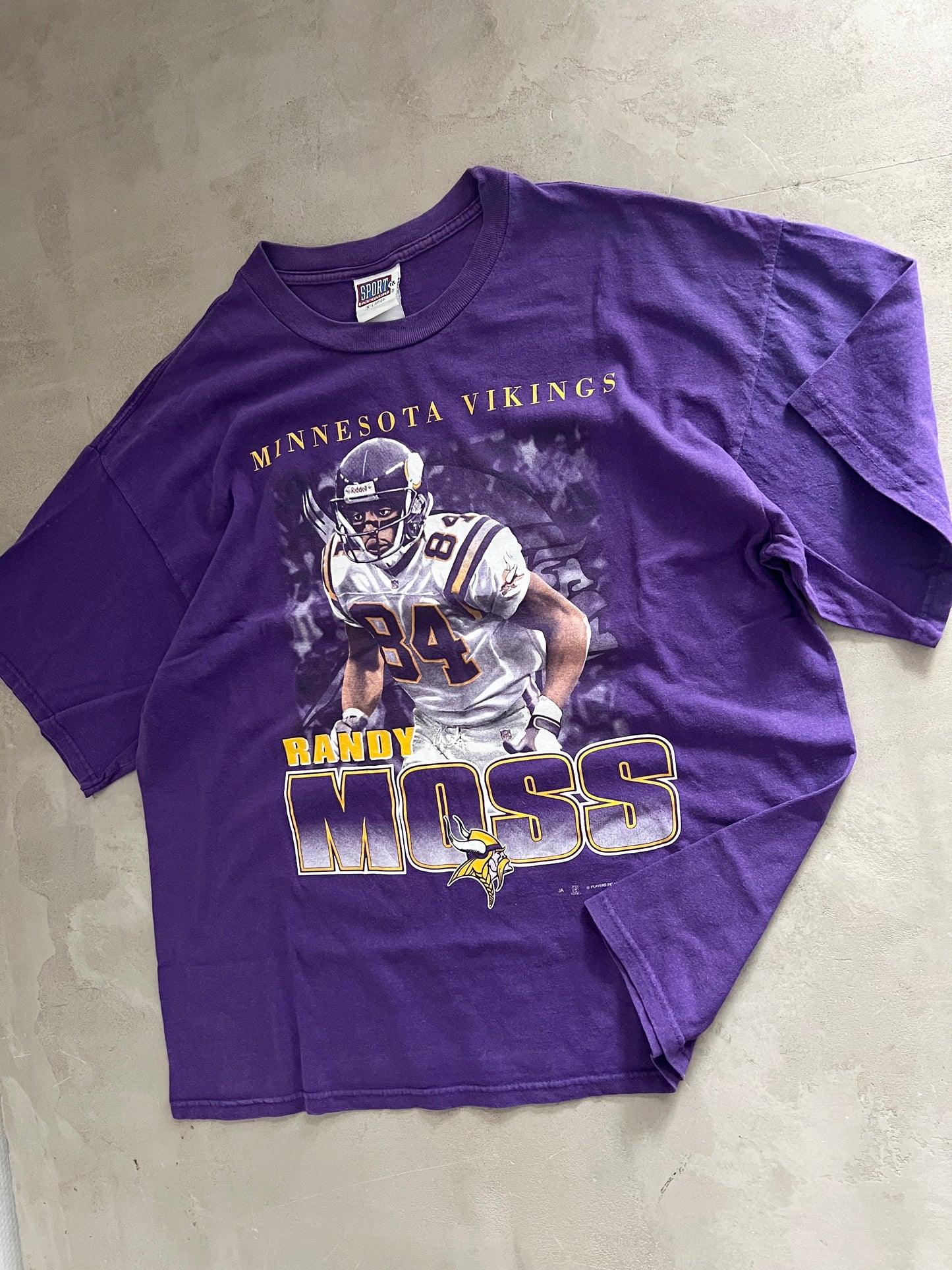 PURPLE RANDY MOSS FOOTBALL TEE - 1990S - XL