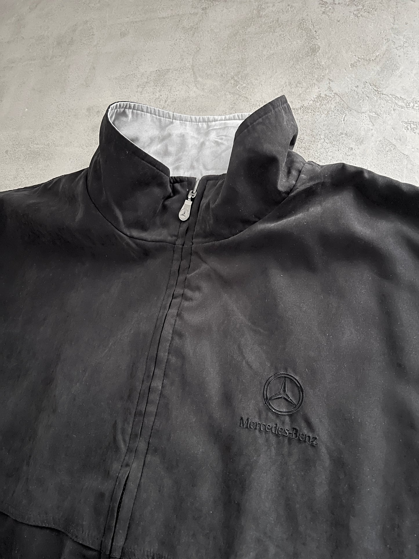 GREY/BLACK MERCEDES BENZ JACKET REVERSIBLE - 1990S - XL