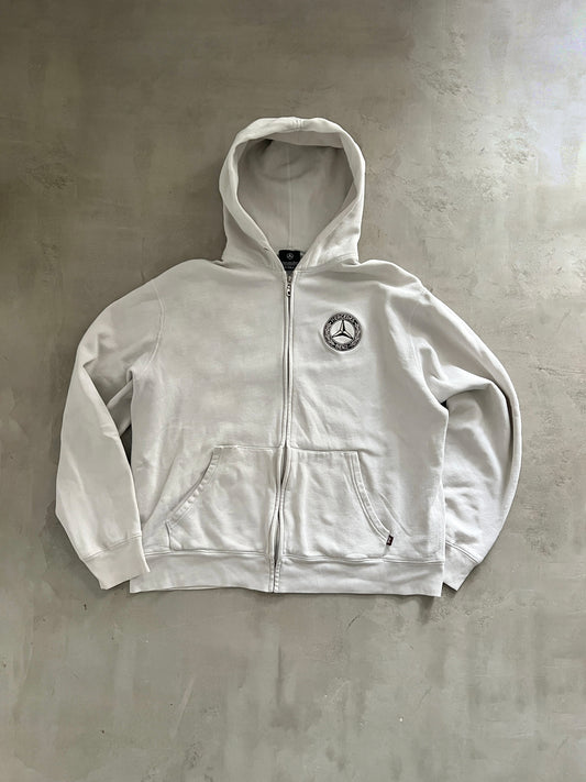 CREME MERCEDES BENZ ZIP UP HOODIE - 1990S - L/M