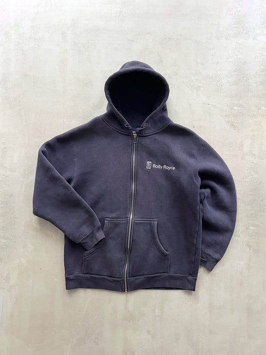 FADED NAVY ROLLS ROYCE ZIP UP HOODIE - 1990S - L/XL