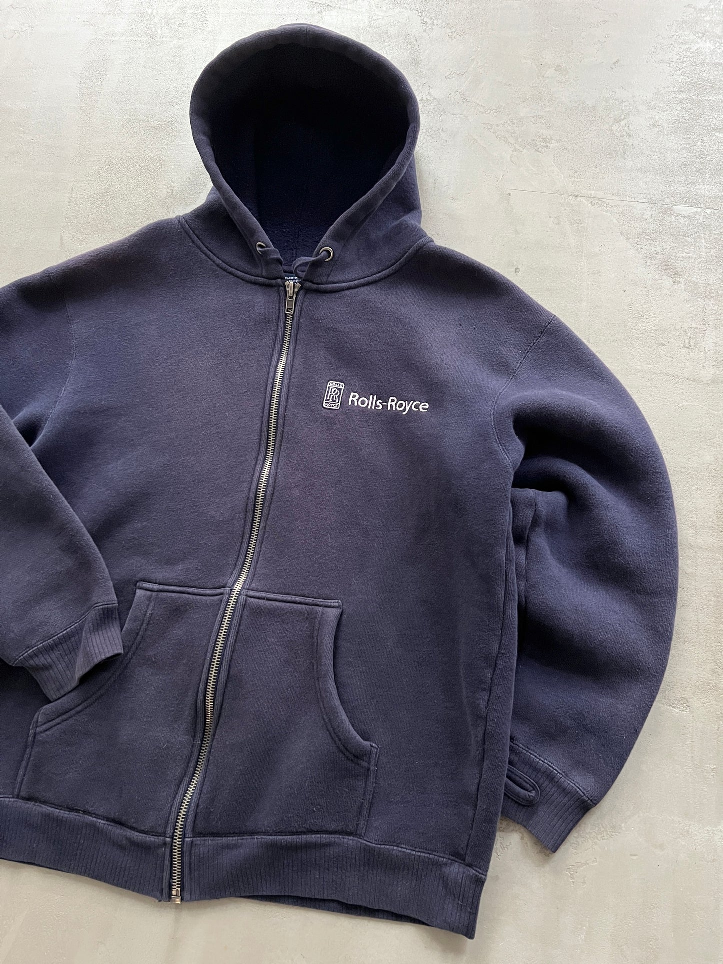 FADED NAVY ROLLS ROYCE ZIP UP HOODIE - 1990S - L/XL