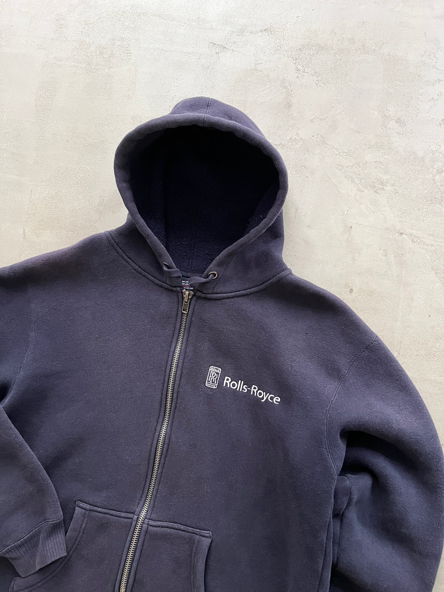 FADED NAVY ROLLS ROYCE ZIP UP HOODIE - 1990S - L/XL