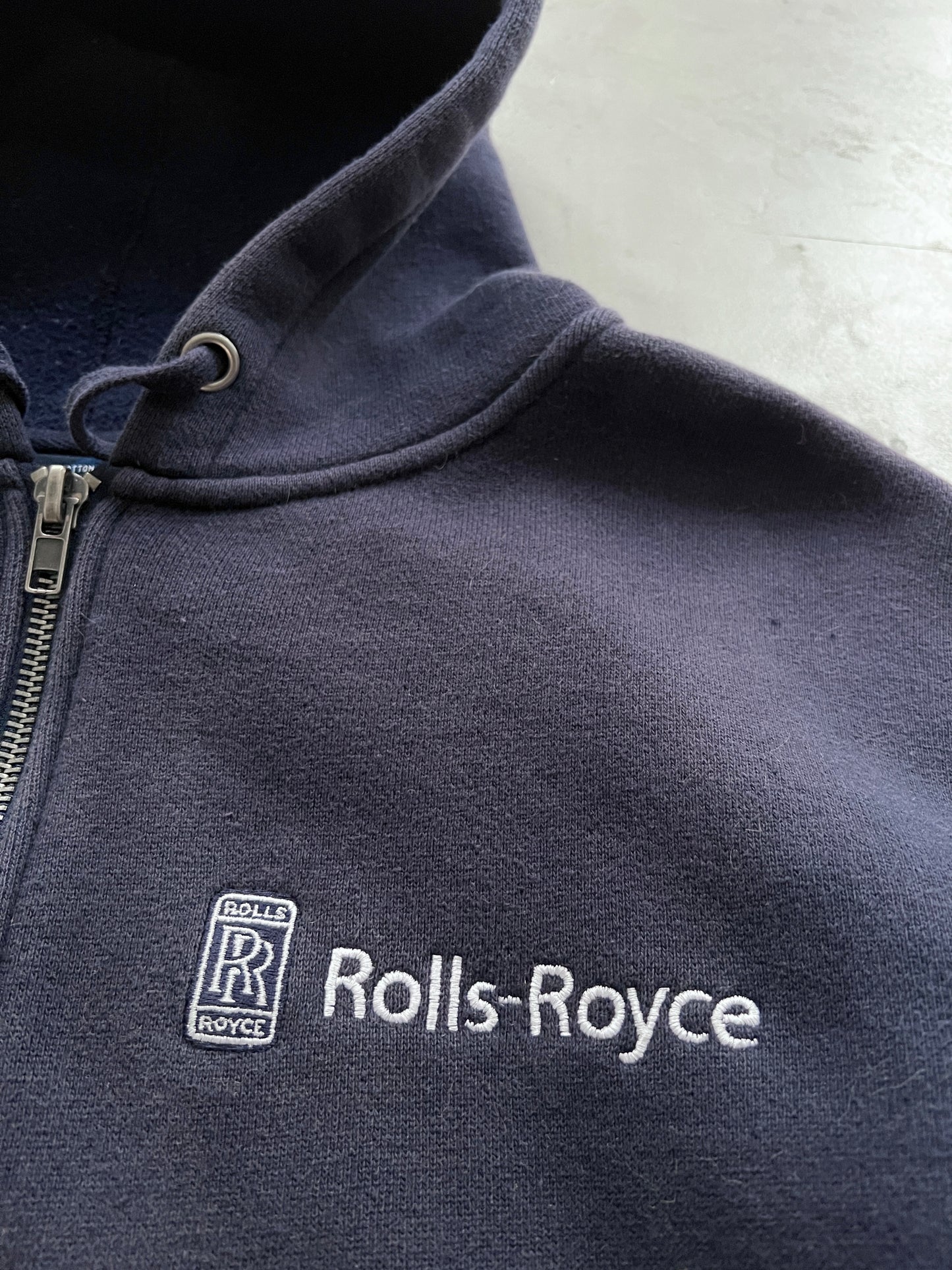 FADED NAVY ROLLS ROYCE ZIP UP HOODIE - 1990S - L/XL