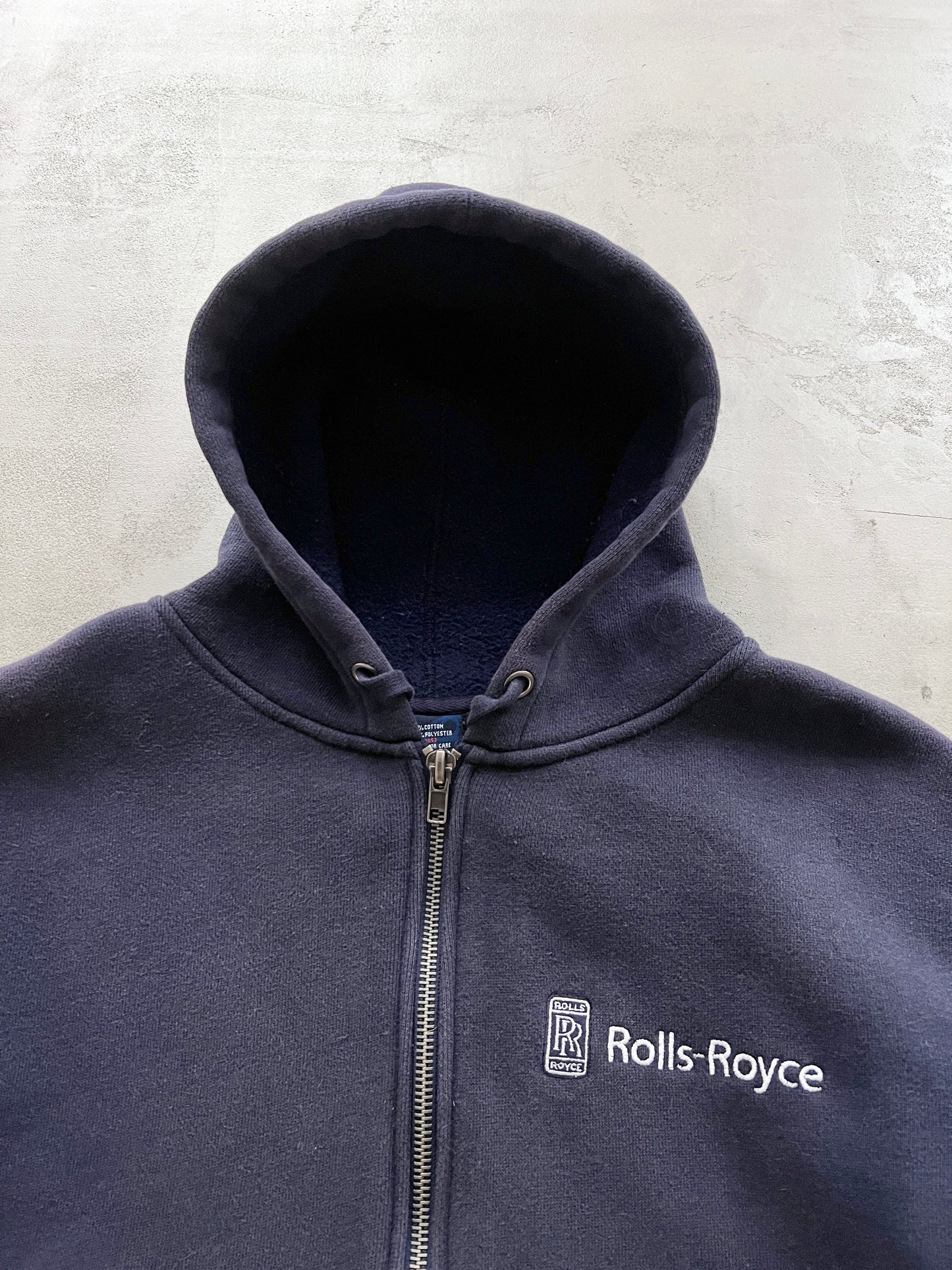 FADED NAVY ROLLS ROYCE ZIP UP HOODIE - 1990S - L/XL