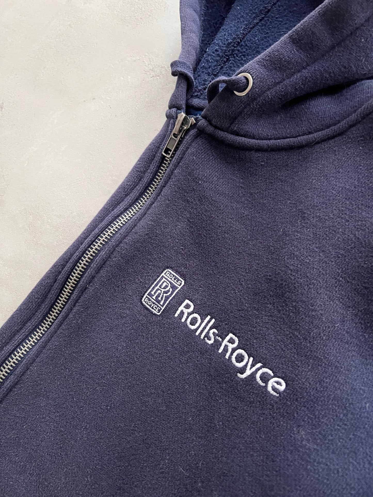 FADED NAVY ROLLS ROYCE ZIP UP HOODIE - 1990S - L/XL