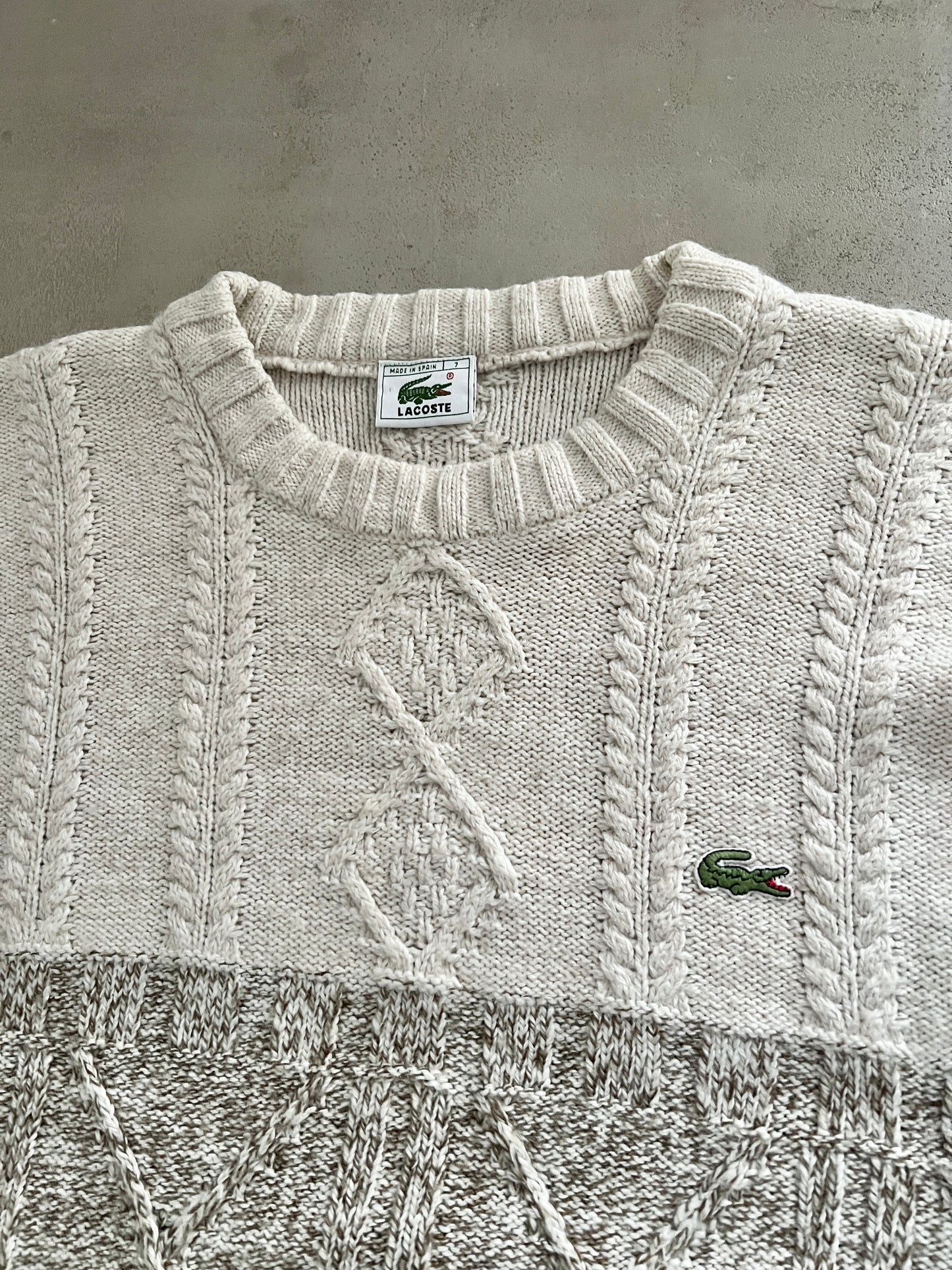 CREME/BROWN LACOSTE KNIT SWEATER - 2000S - L