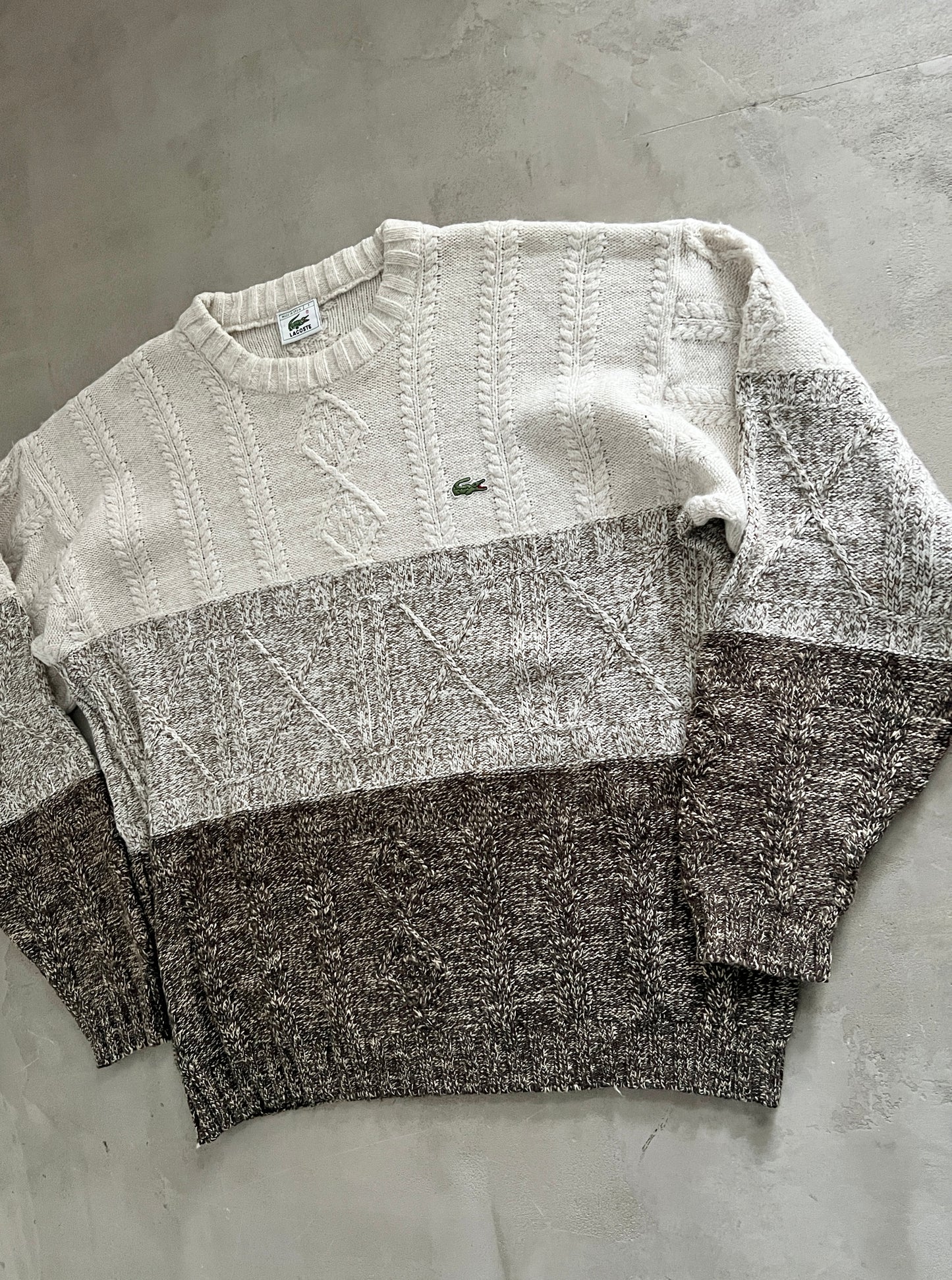 CREME/BROWN LACOSTE KNIT SWEATER - 2000S - L