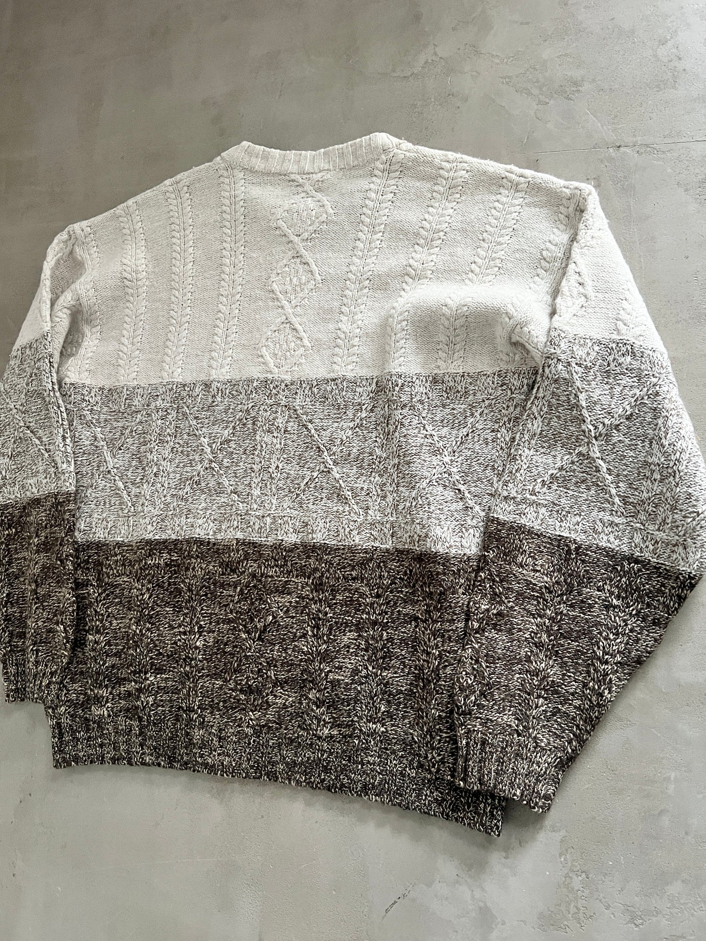 CREME/BROWN LACOSTE KNIT SWEATER - 2000S - L