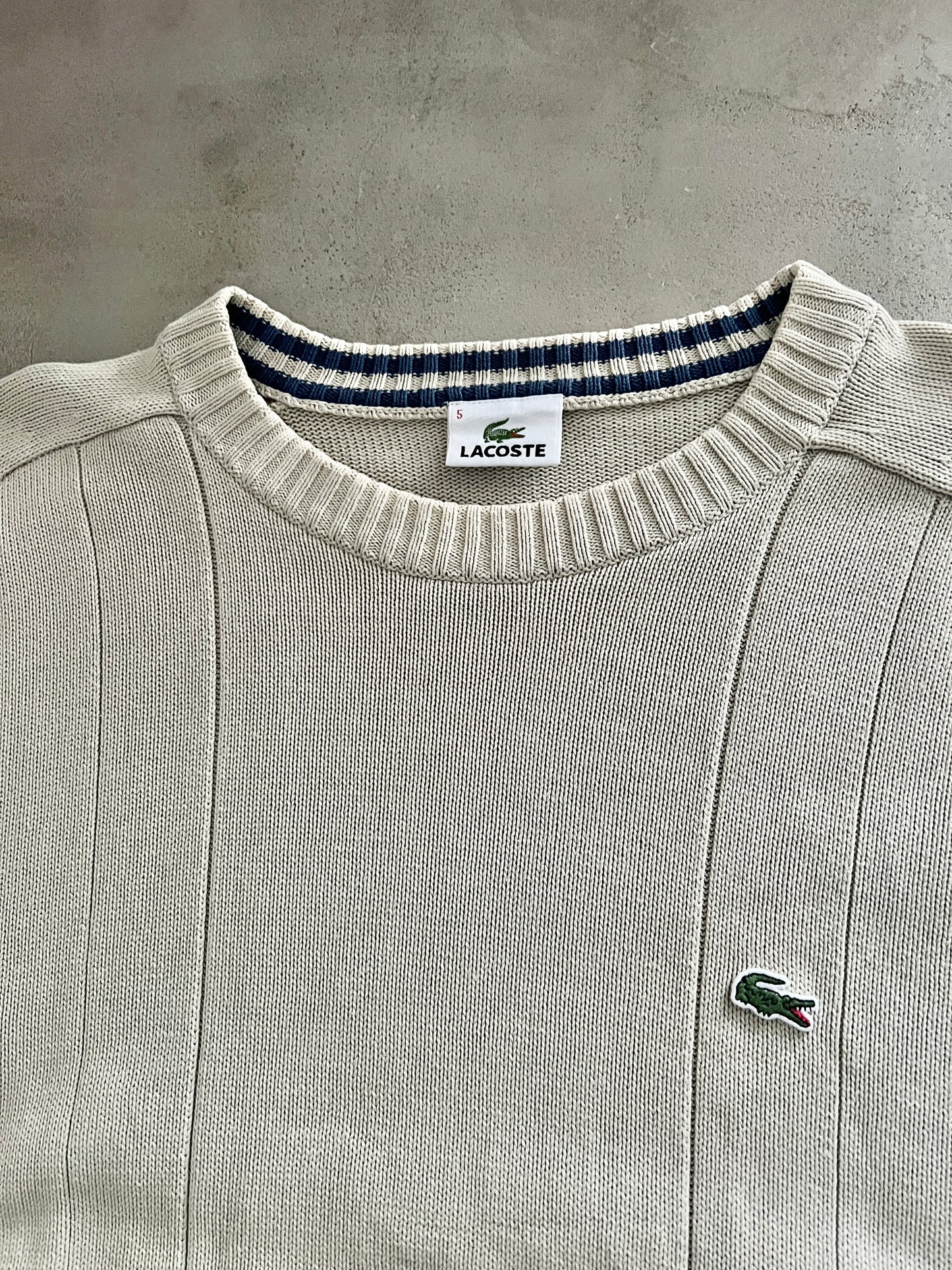 CREME LACOSTE KNIT SWEATER - 1990S - L