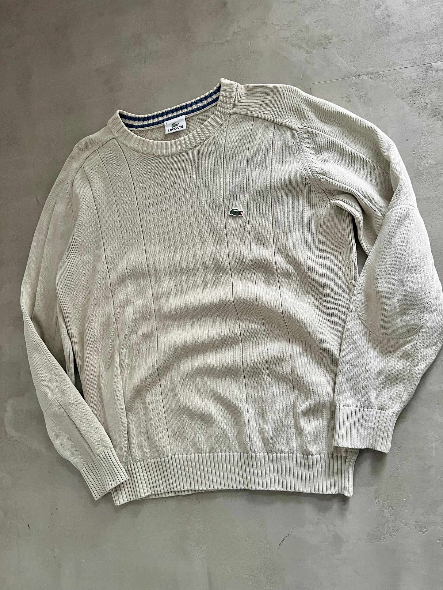 CREME LACOSTE KNIT SWEATER - 1990S - L