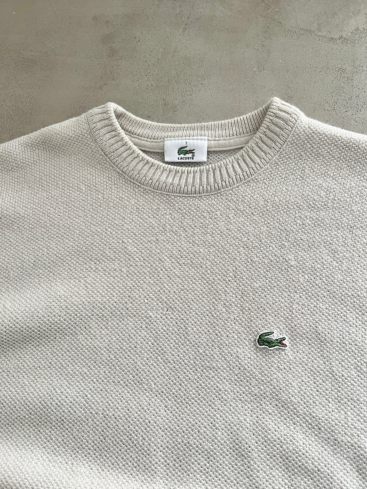 BEIGE LACOSTE KNIT SWEATER - 2000S - L