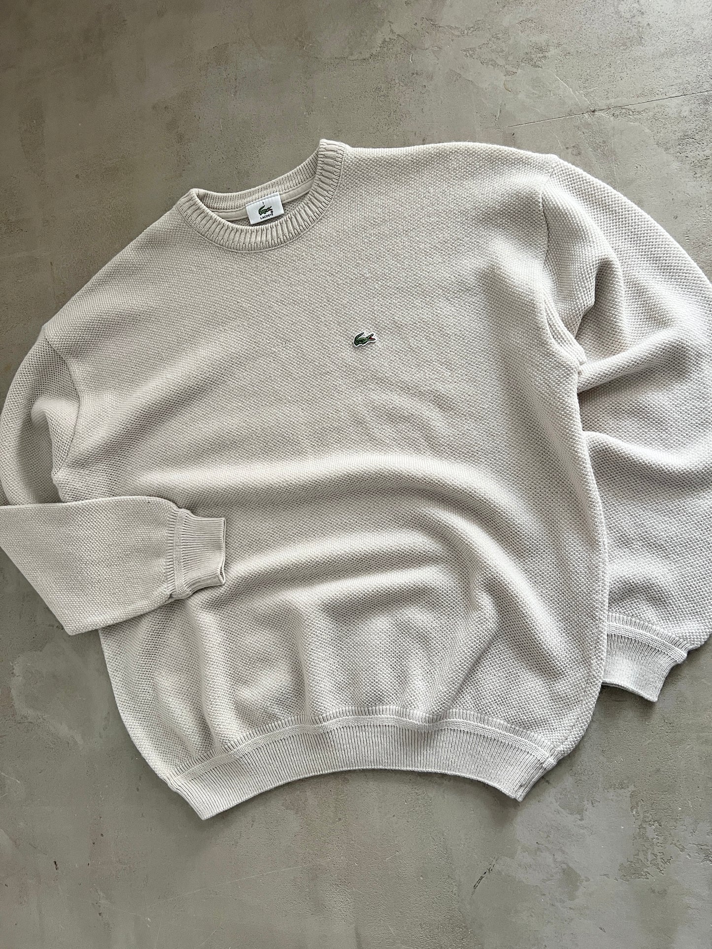 BEIGE LACOSTE KNIT SWEATER - 2000S - L