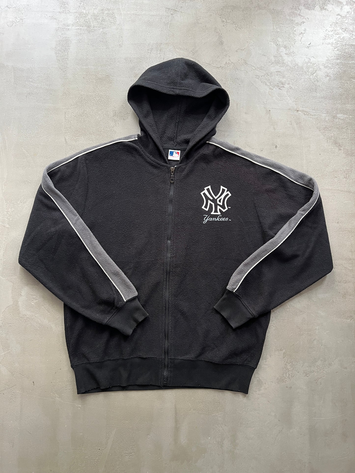 BLACK YANKEES FLEECE ZIP UP HOODIE - 2000S - M