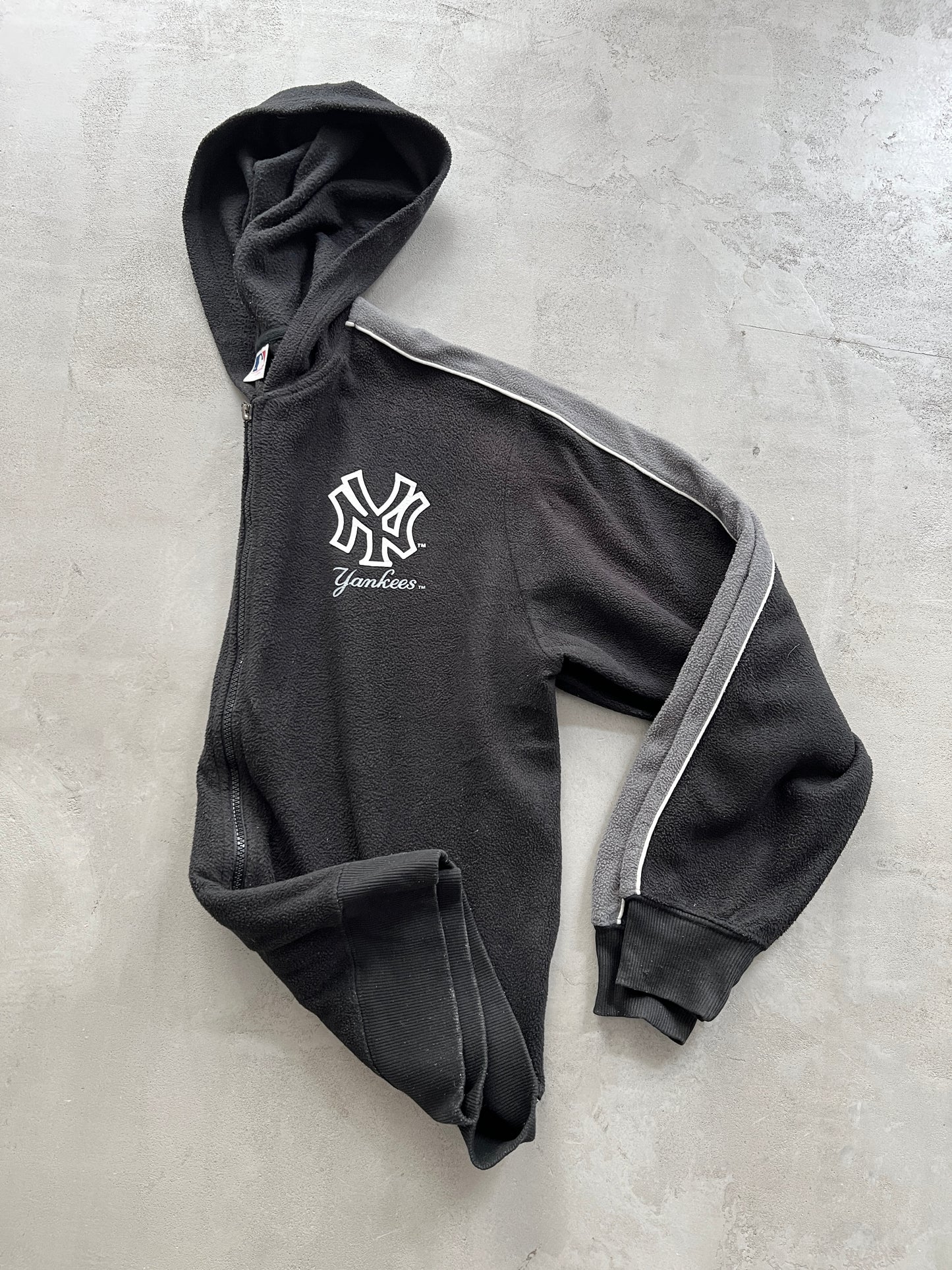 BLACK YANKEES FLEECE ZIP UP HOODIE - 2000S - M