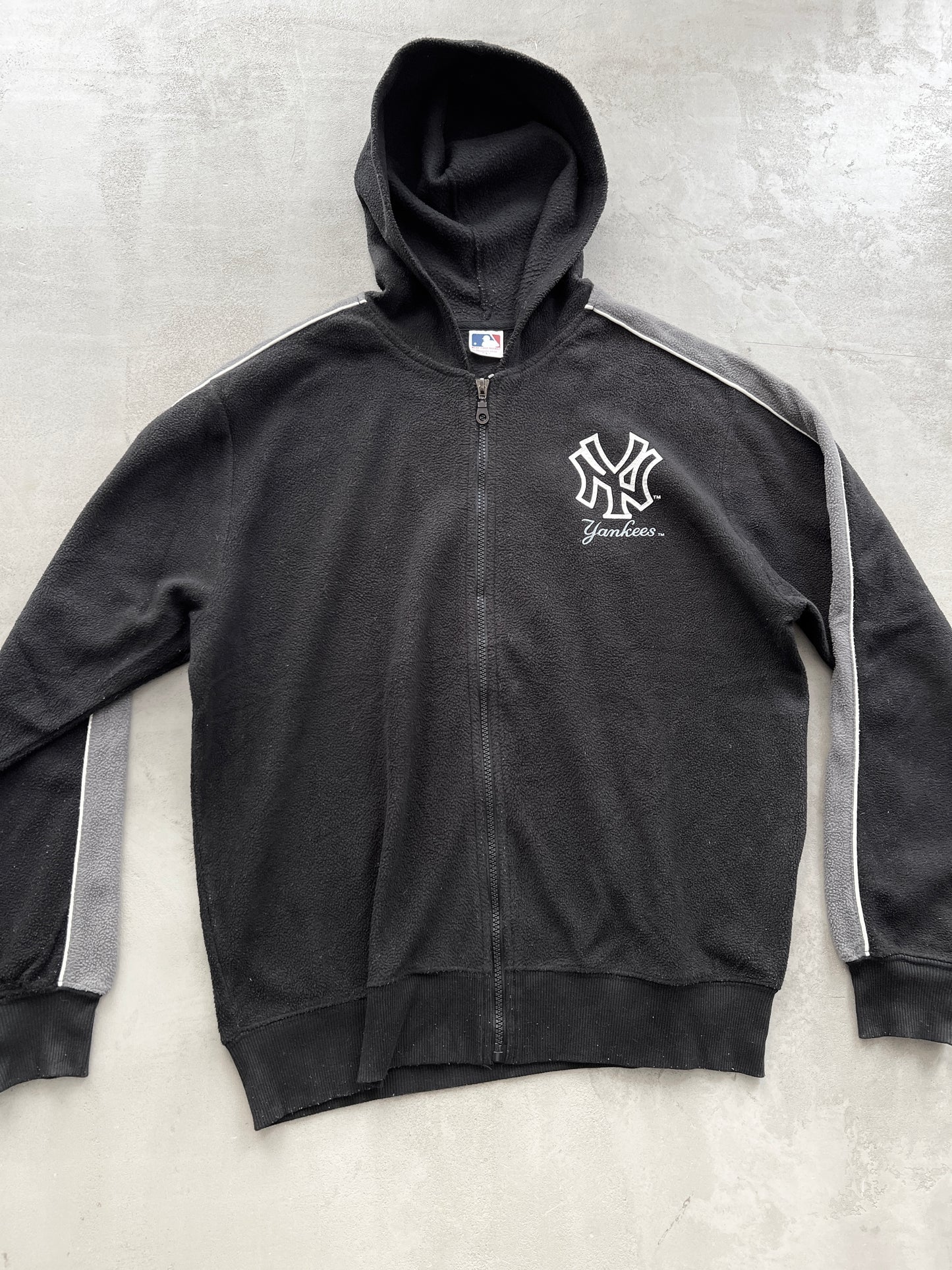 BLACK YANKEES FLEECE ZIP UP HOODIE - 2000S - M