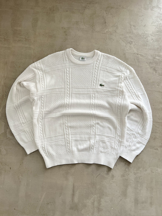 WHITE LACOSTE KNIT SWEATER - 2000S - L