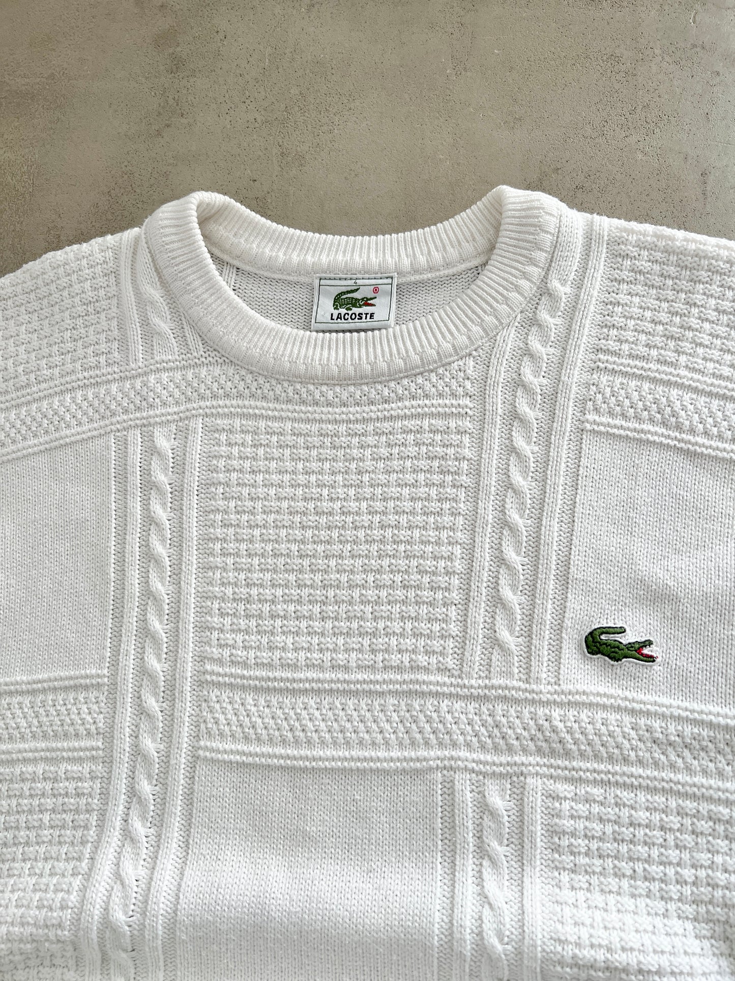 WHITE LACOSTE KNIT SWEATER - 2000S - L