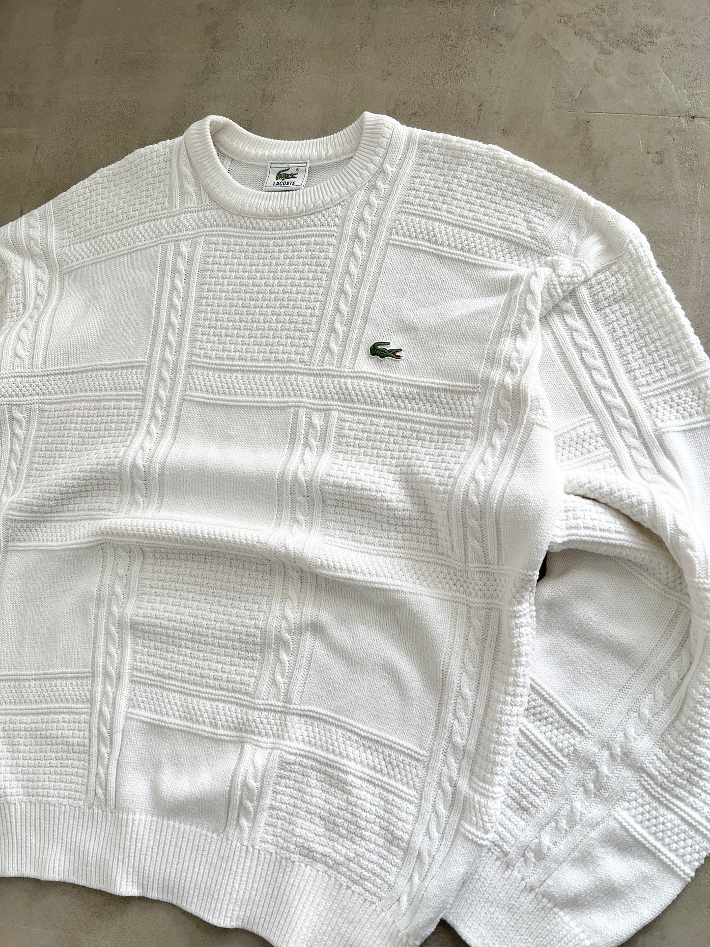 WHITE LACOSTE KNIT SWEATER - 2000S - L