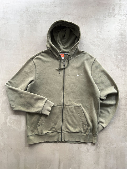 FADED OLIVE NIKE ZIP UP HOODIE - 2000S - L