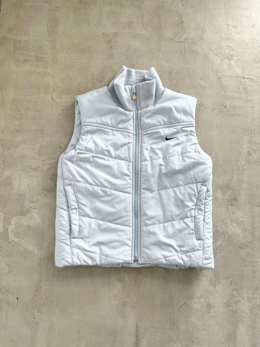 BABY BLUE NIKE PUFFER VEST - 2000S - WOMENS S