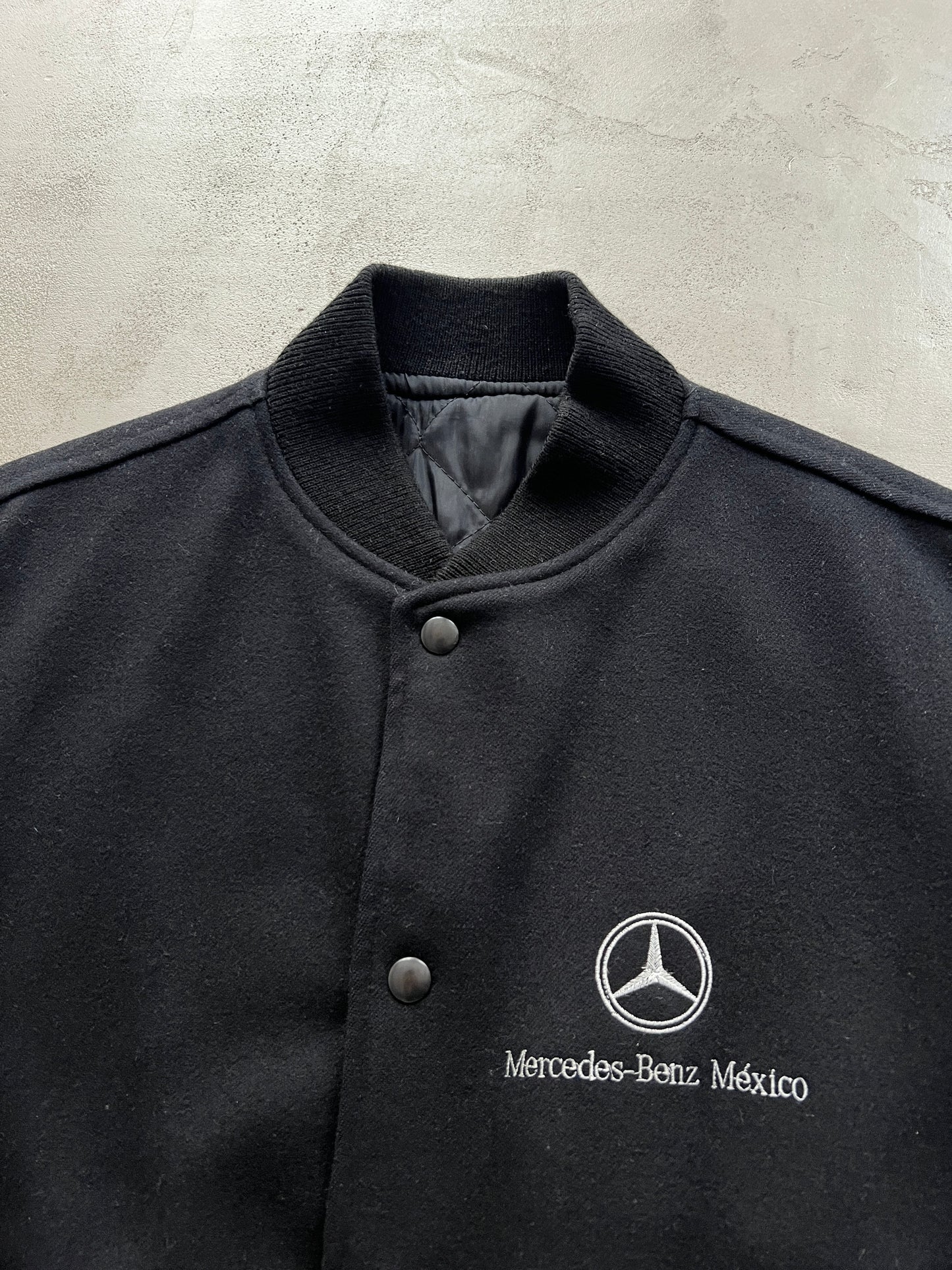 BLACK/BROWN MERCEDES BENZ MEXICO LEATHER JACKET - 1990S - L