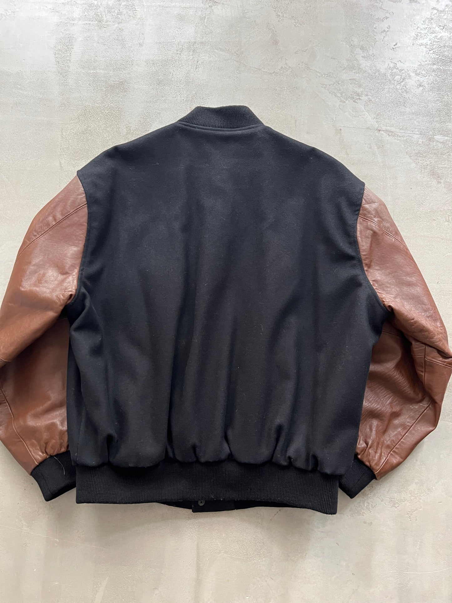 BLACK/BROWN MERCEDES BENZ MEXICO LEATHER JACKET - 1990S - L