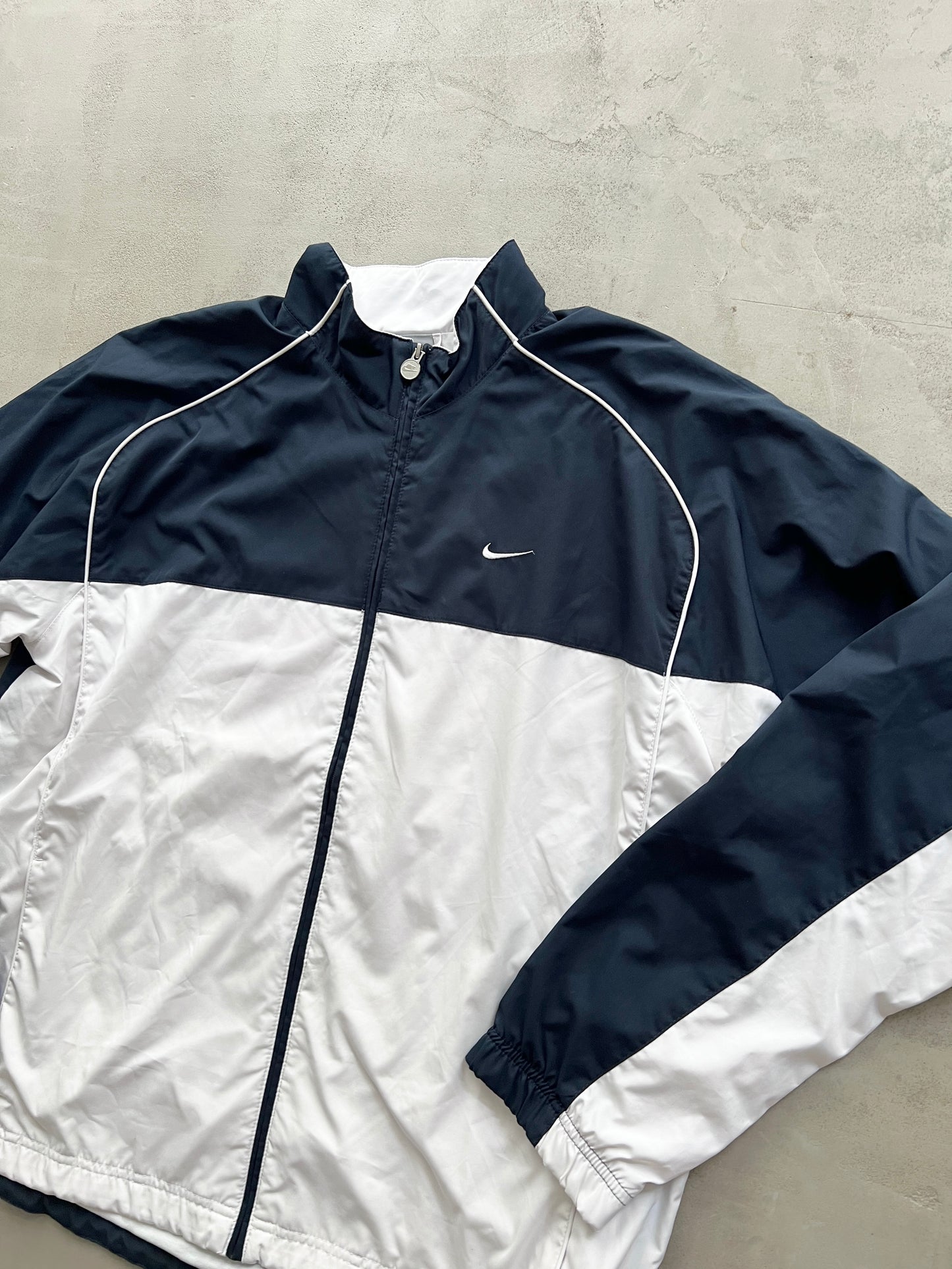 WHITE/NAVY NIKE TRACK JACKET - 2000S - XL