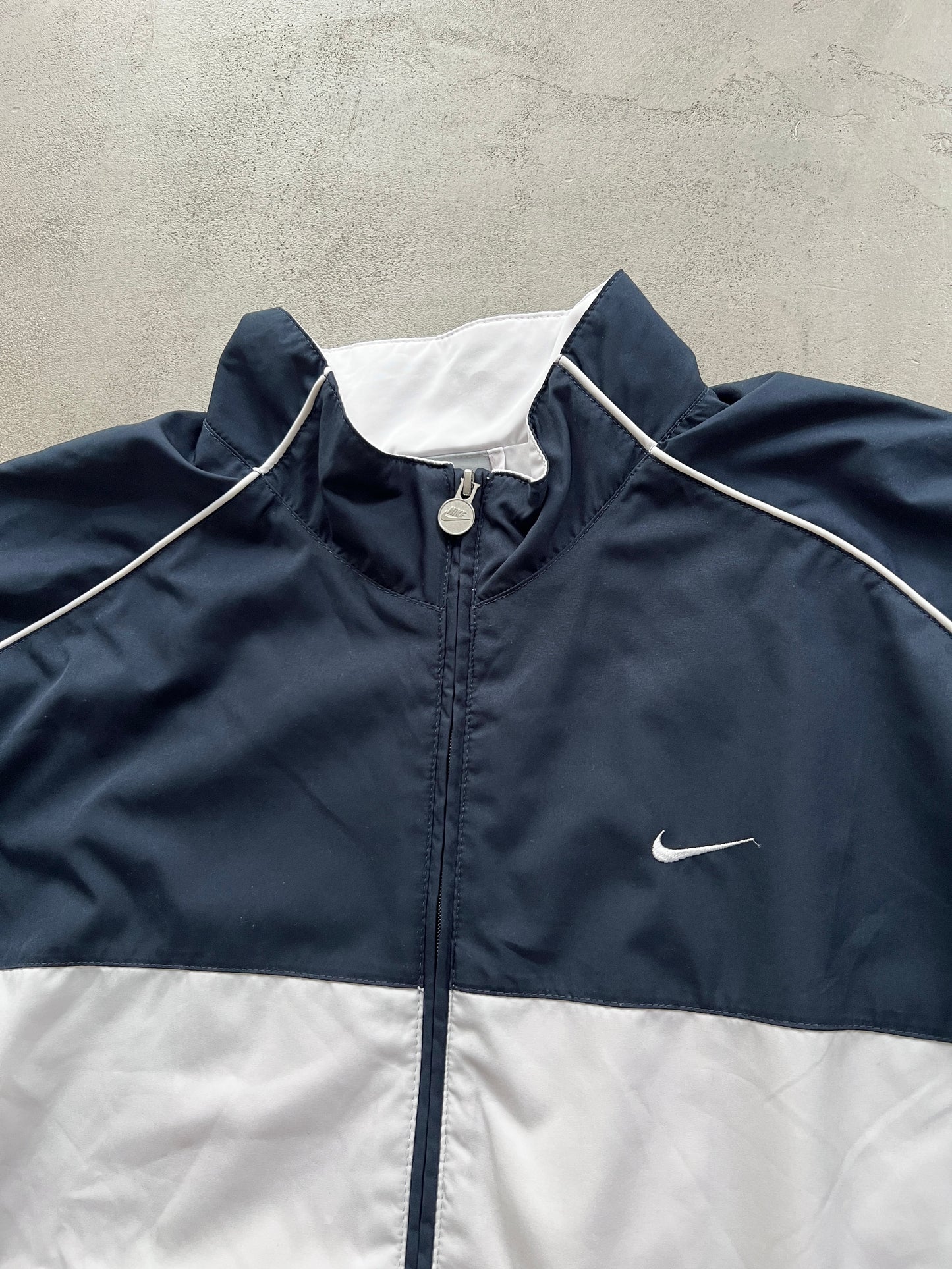 WHITE/NAVY NIKE TRACK JACKET - 2000S - XL