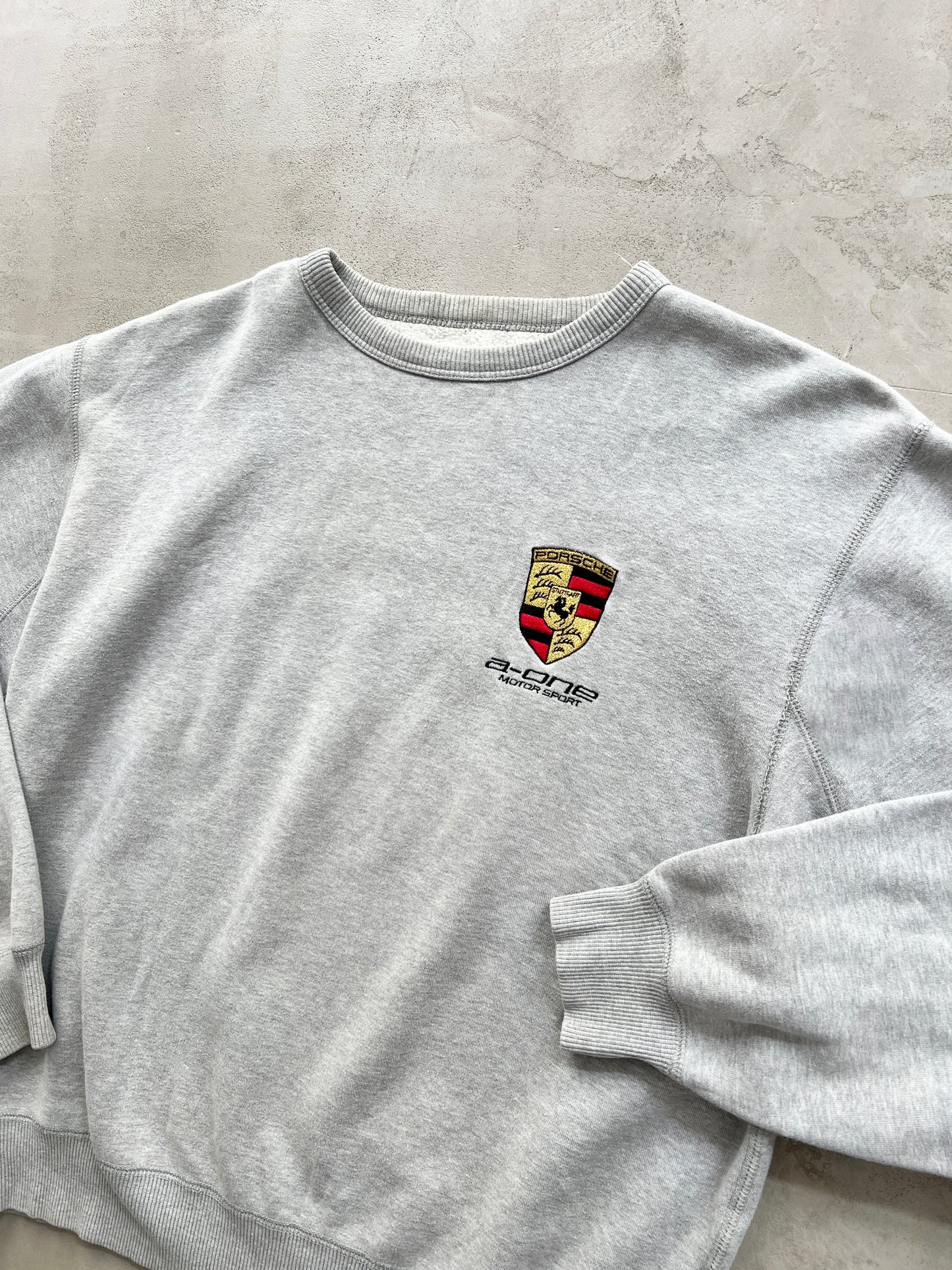 GREY PORSCHE MOTORSPORT SWEATER - 1990S - M/L