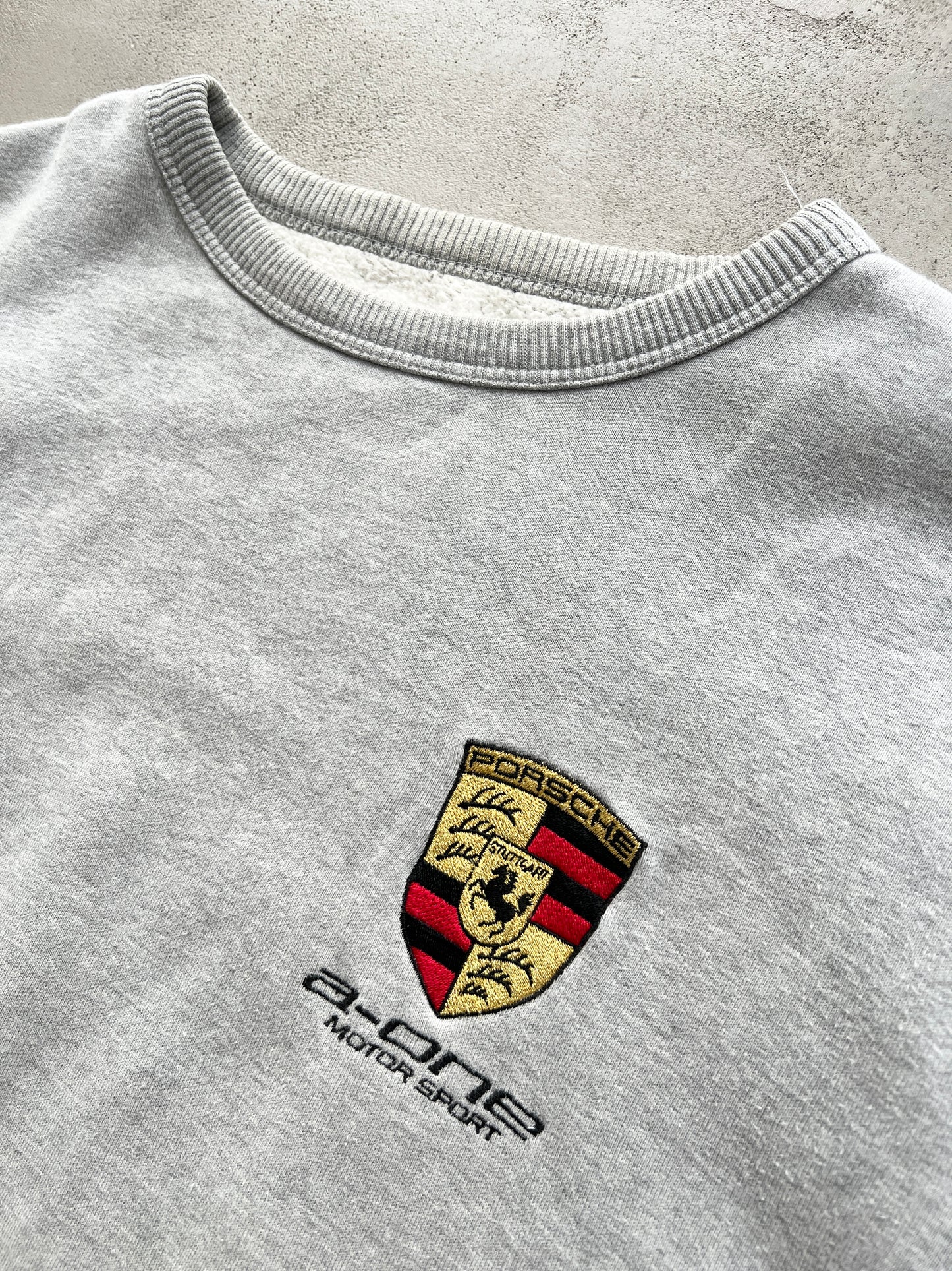 GREY PORSCHE MOTORSPORT SWEATER - 1990S - M/L