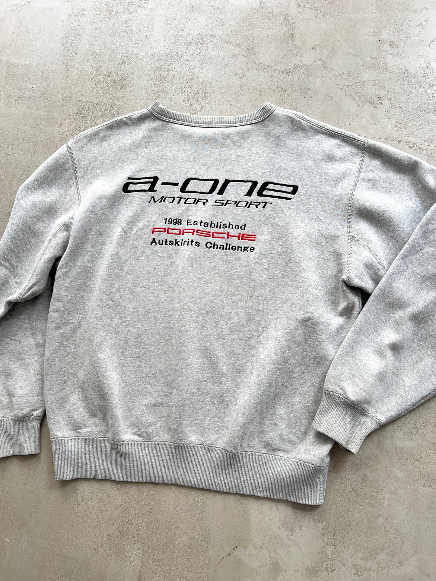 GREY PORSCHE MOTORSPORT SWEATER - 1990S - M/L