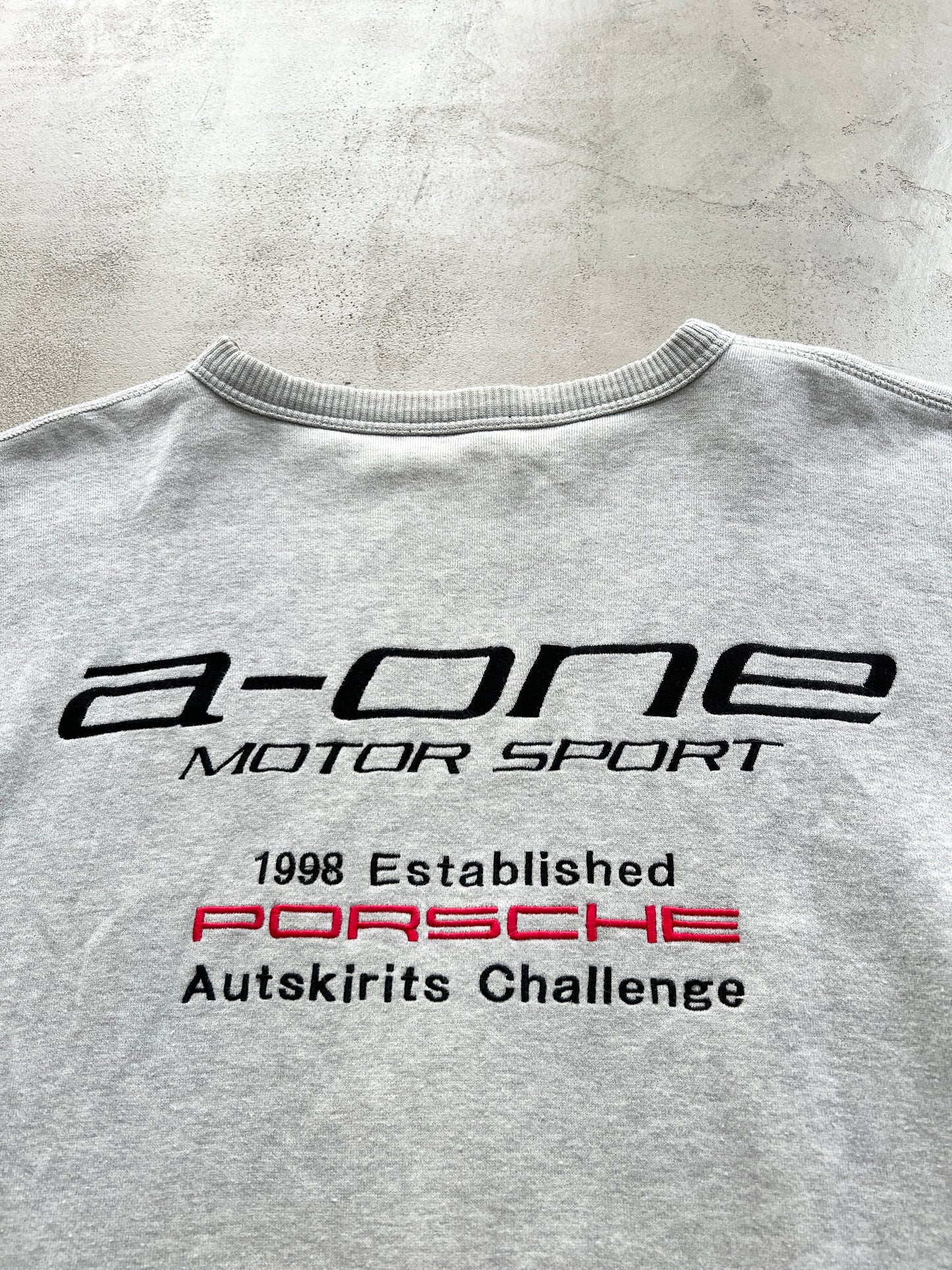 GREY PORSCHE MOTORSPORT SWEATER - 1990S - M/L